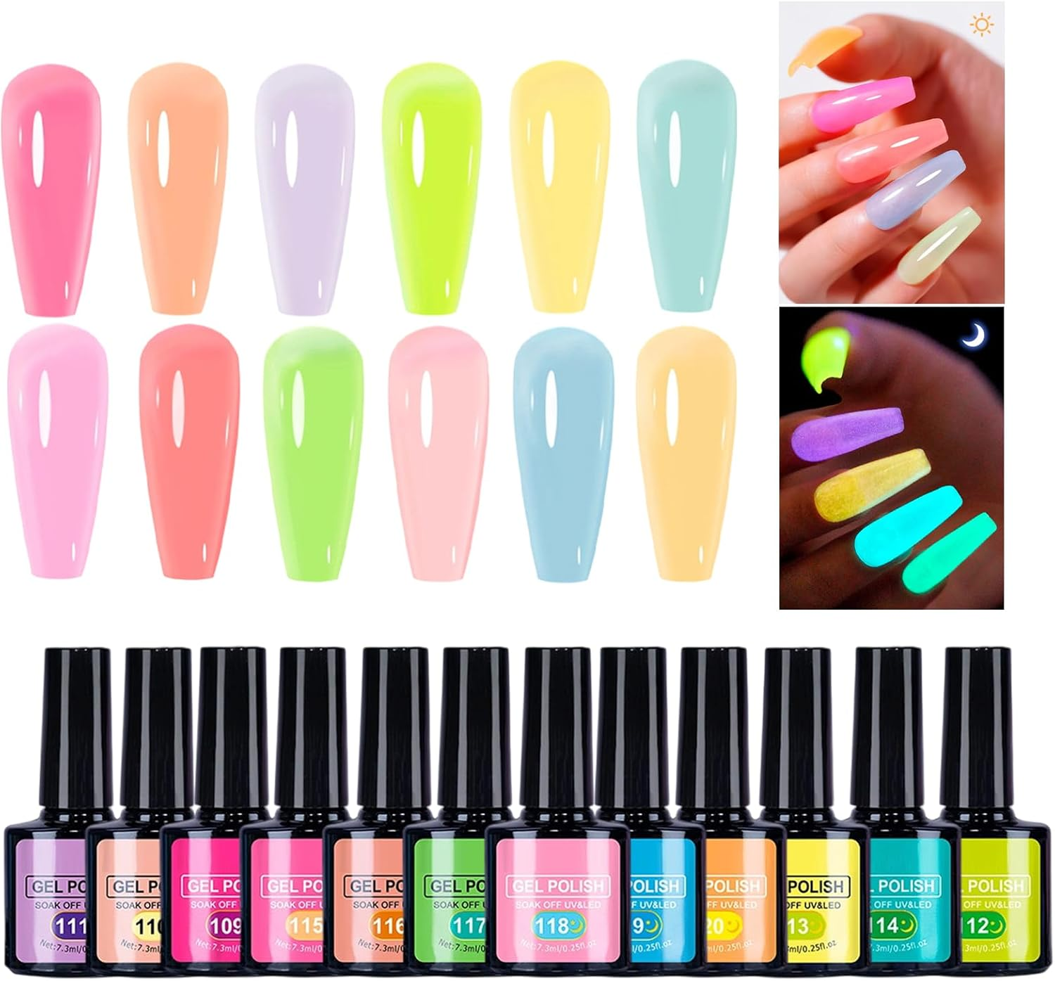 Frxib Glow in the Dark Gel Nail Polish - Glowing Nail Gel for Women, Manicure Supplies Portable for Salon Travel Stage Performance Photo Sessions Wedding Music Festival image number 1