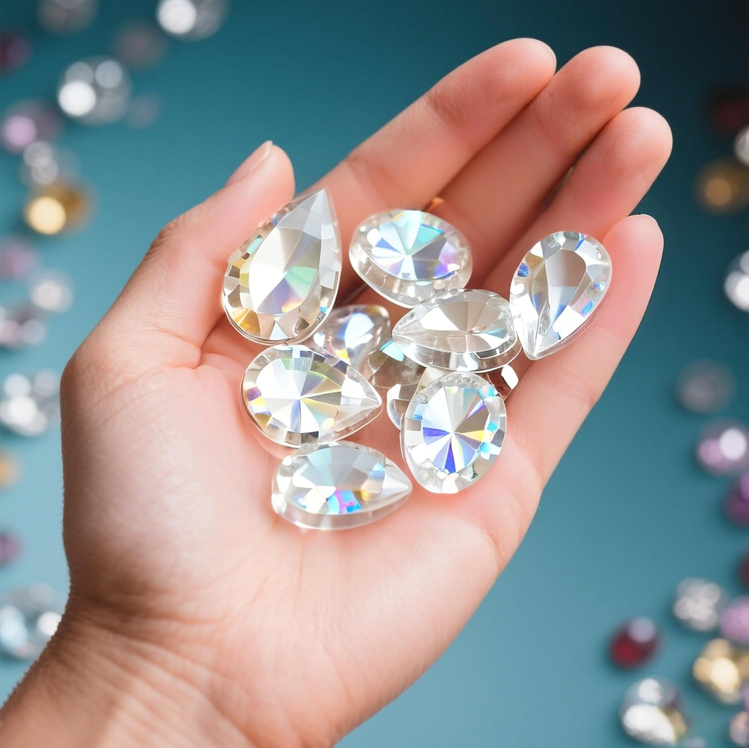 Nhgkju Pack of 100 Rhinestones for Textiles - Glitter Stones for Crafts, 4-30 Mm, Mixed Shapes, Perfect for DIY, Sewing & Decoration