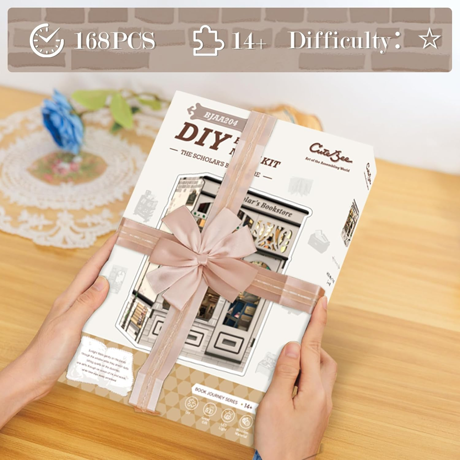 CUTEBEE Book Nook Kit - DIY Miniature House Dollhouse Kit for Adults and Teens, 3D Wooden Puzzle Booknook Build Bookshelf Decor for Family and Friends (The Scholar'S Bookstore)