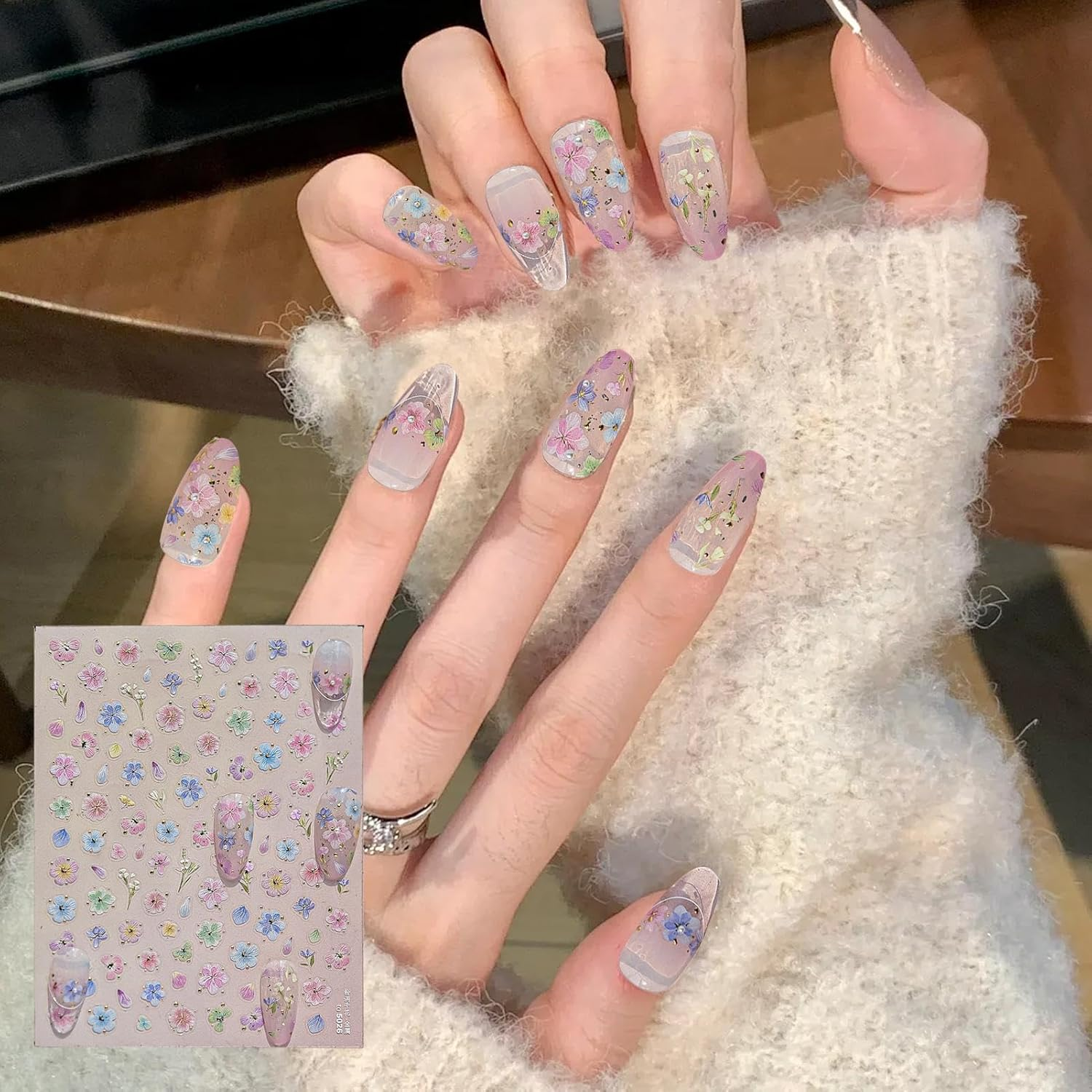 Floral Nail Stickers - 5D Embossed Adhesive Flower Nail Stickers,Metal Adhesive Dried Floral Decorations for Mather Wives image number 2