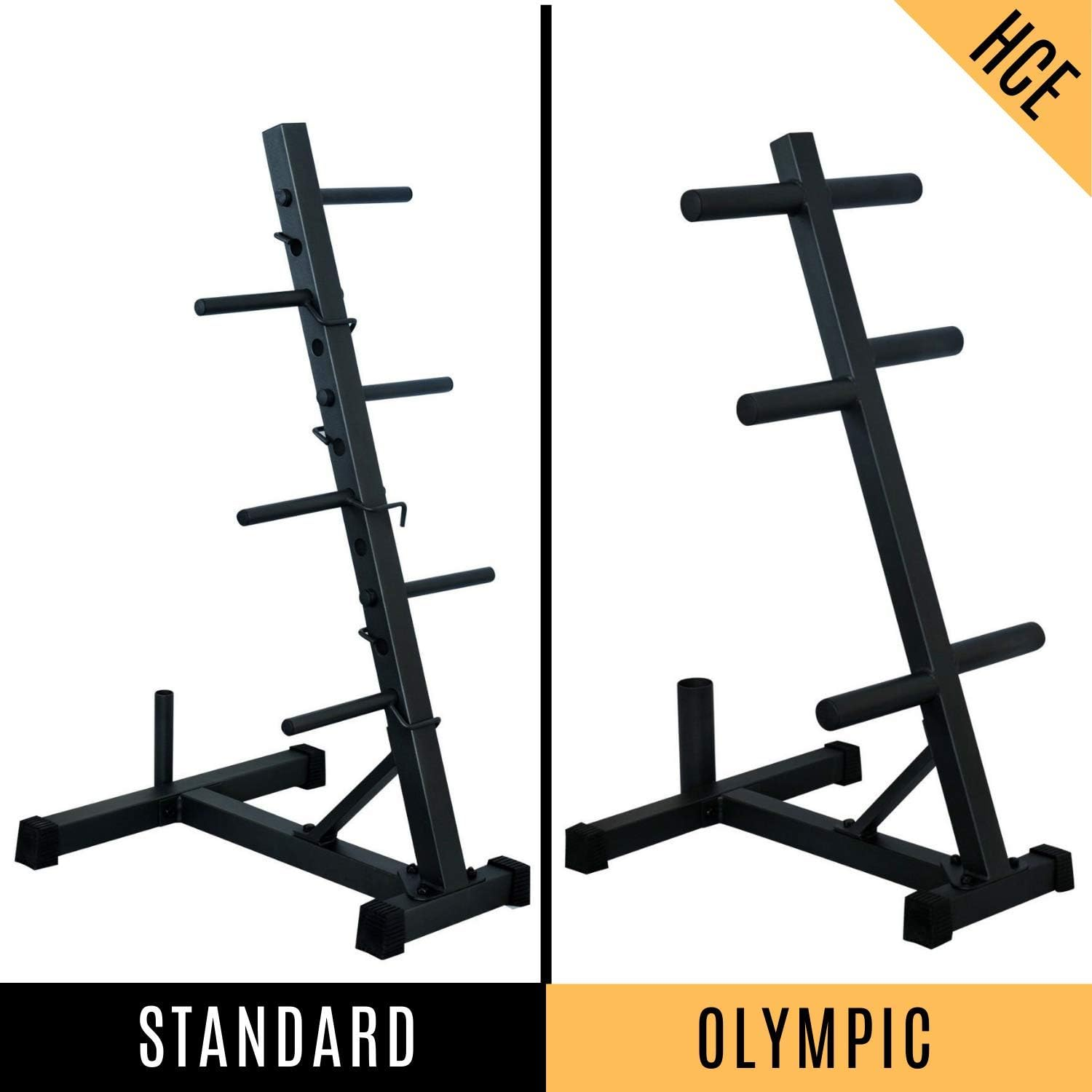HCE Olympic Weight Plates and Bar Holder - Tree Rack Olympic Barbell Weights Storage with 6 Weights Holder and 1 Standing Bar Holder - Max Capacity of 350Kgs - Heavy-Duty Steel Fitness Gym Equipment Organiser image number 5