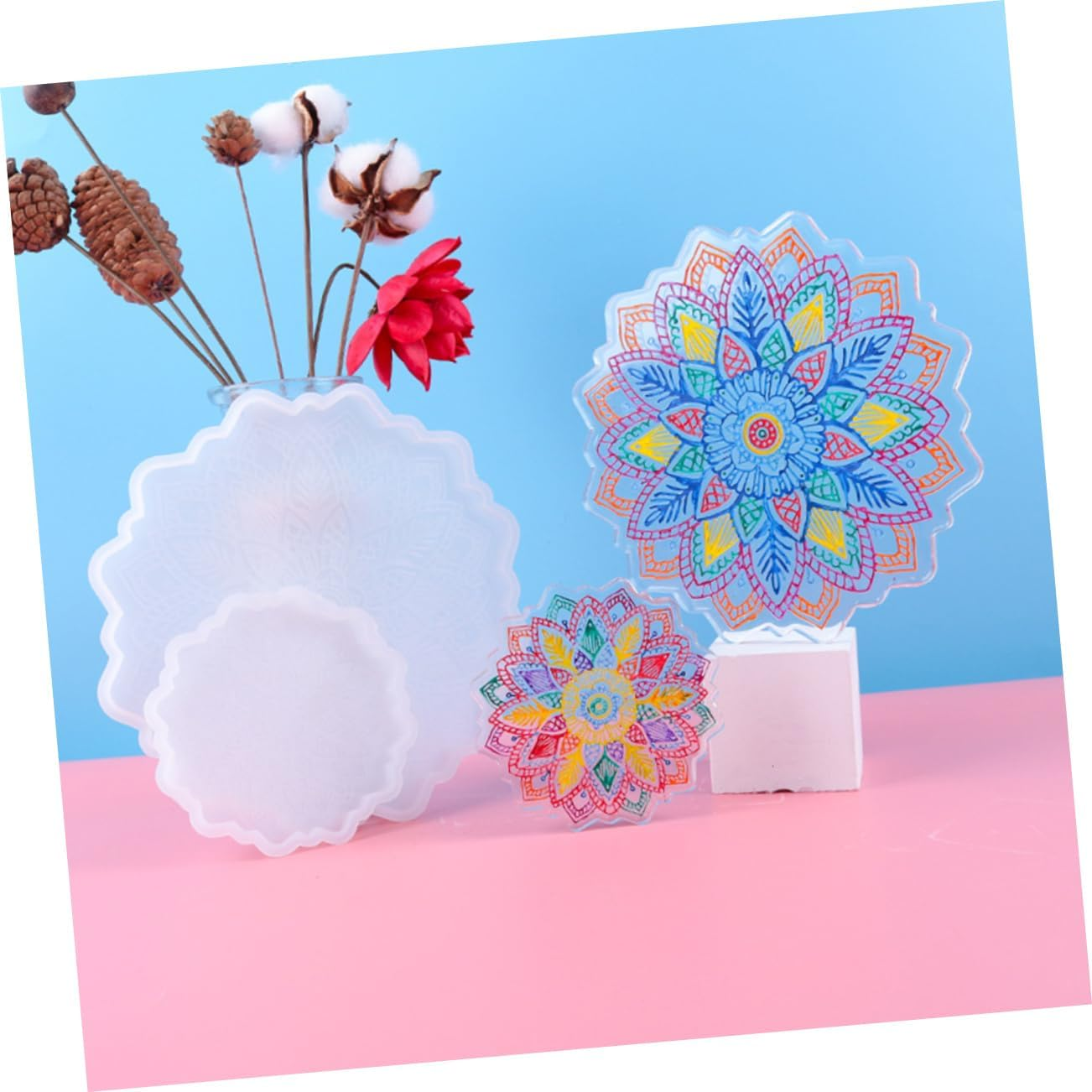 COHEALI Sunflower Coaster Resin Molds, 2Pcs Large Flower Silicone Coaster Molds for DIY Making Resin, Cups Mat, Home Decoration