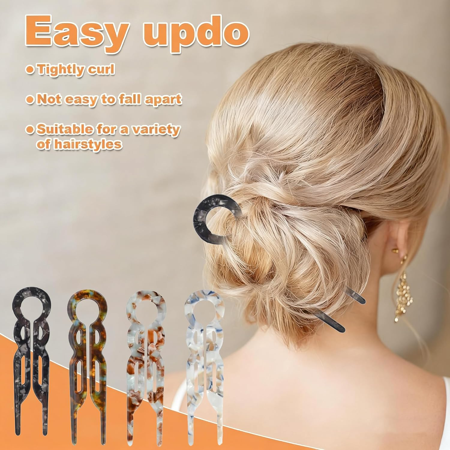 4 PCS French Hair Pins, Long Elegant Hair Clips for Women, Hair Accessories for Women, Spiral Hair Pins for Thin Thick Fine Long Hair, Stylish Hairpins in Marble, Vintage Green, Black Floral, Brown image number 5