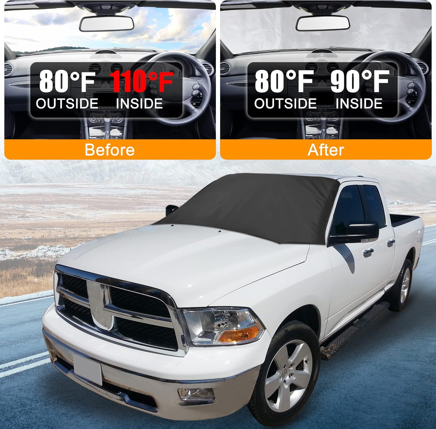 X AUTOHAUX Magnetic Car Front Windshield Cover Protection Snow Frost Freeze Sunshade