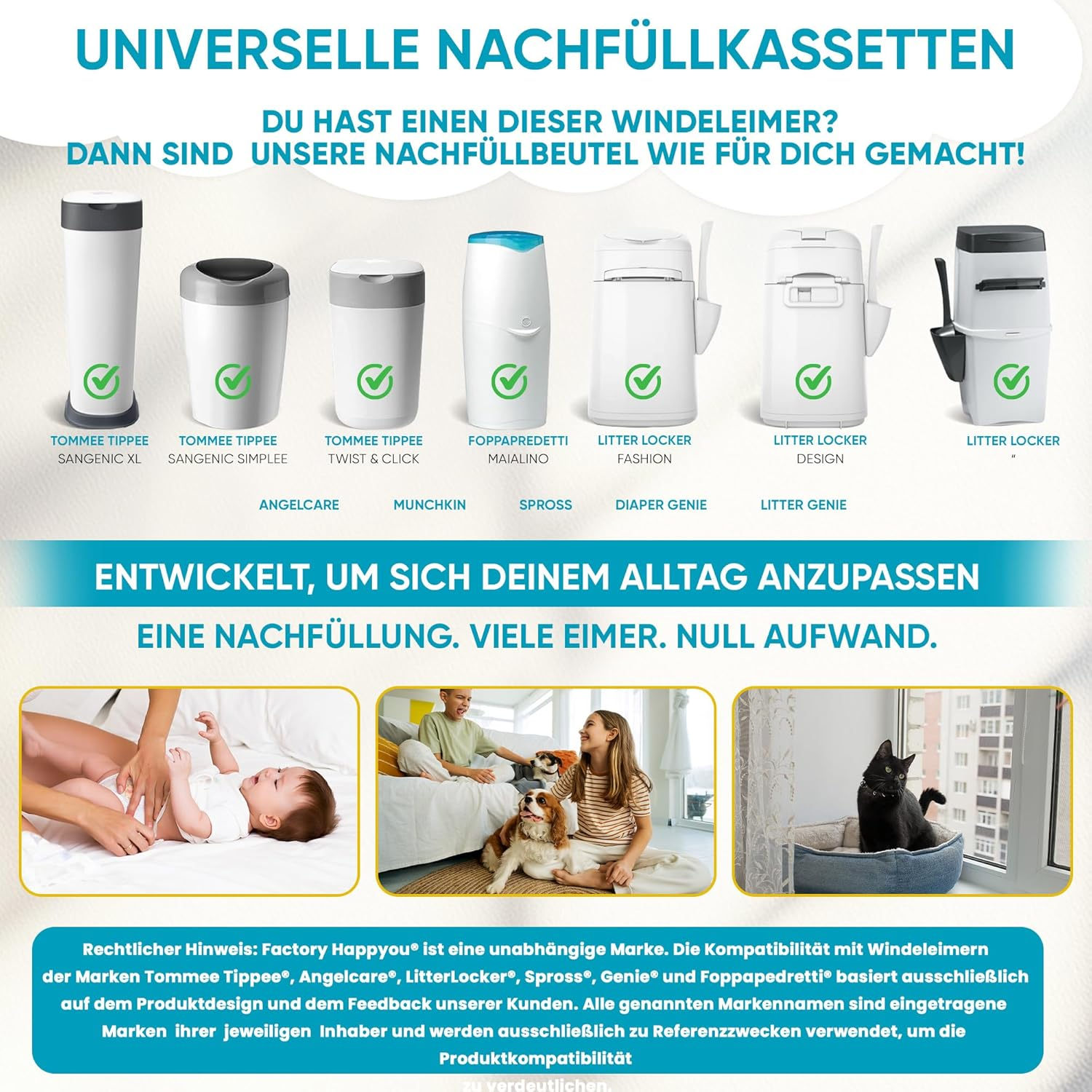 8 Pack 7.5 Metre Long Nappy Bin Refill Bags Compatible with Tommee Tippee, Sprout, Litterlocker, Angelcare, White image number 2