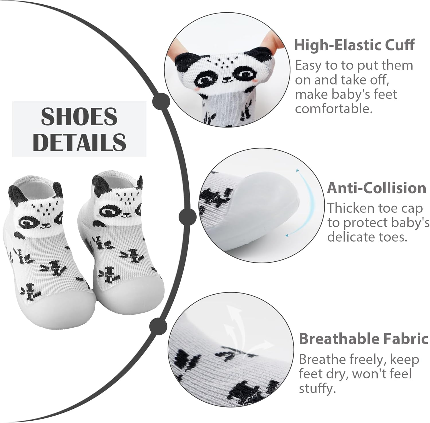 Non-Slip Baby Toddler Sock Shoes, Soft Infant Toddler First Walking Shoes Non-Skid Kids Slippers for Baby Boys Girls Lightweight Slip-On Sneakers Baby Trainers Indoor Outdoor image number 4