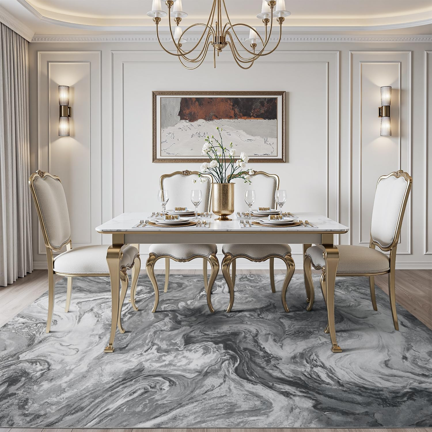 8X10 Area Rugs for Living Room, Modern Abstract Rug for Bedroom, Contemporary Machine Washable Rug