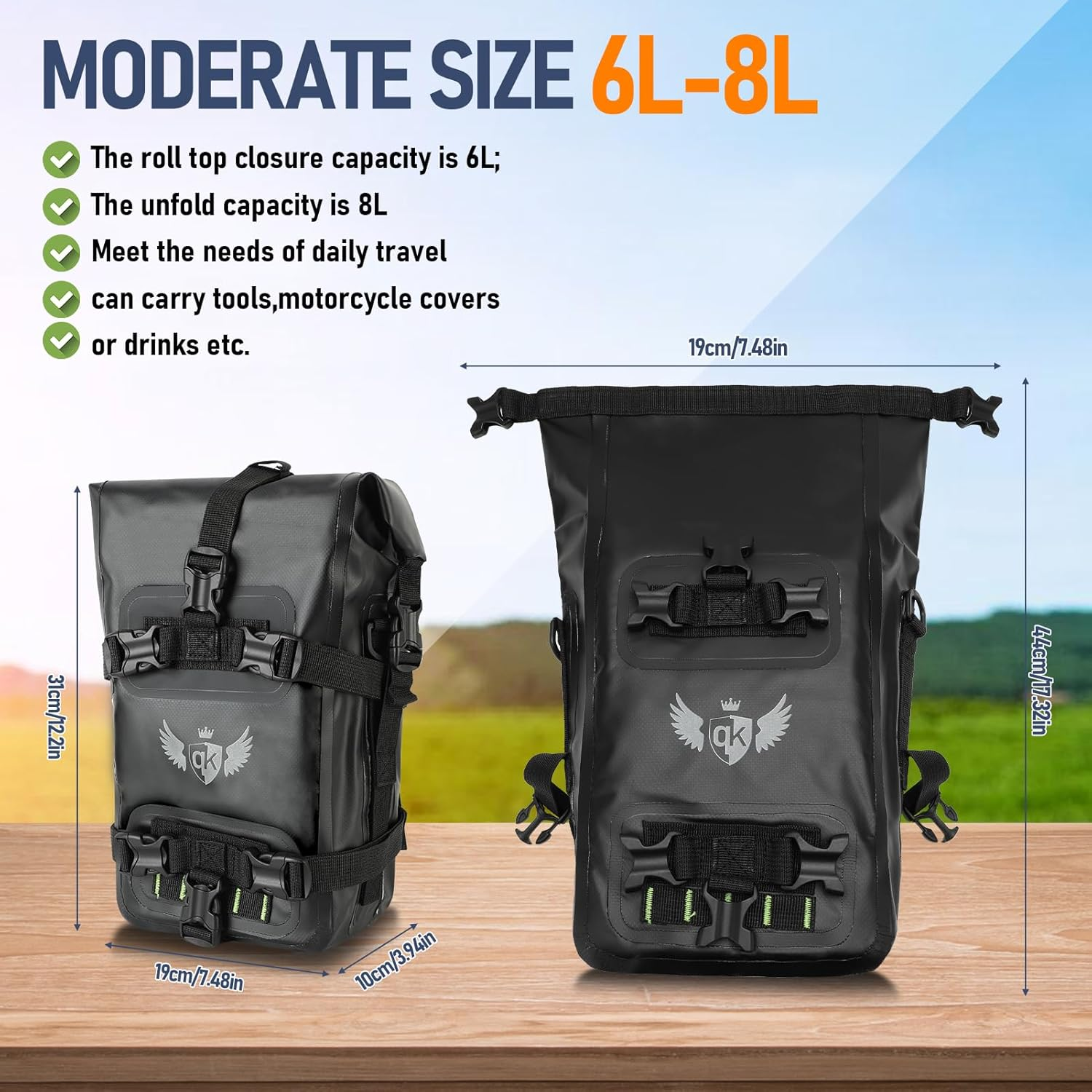 Motorcycle Bumpers Bag IPX7 Waterproof 8L Motorcycle Side Frame Bag with Shoulder Strap Waterproof Motor Crash Bar Bag for Travel image number 2