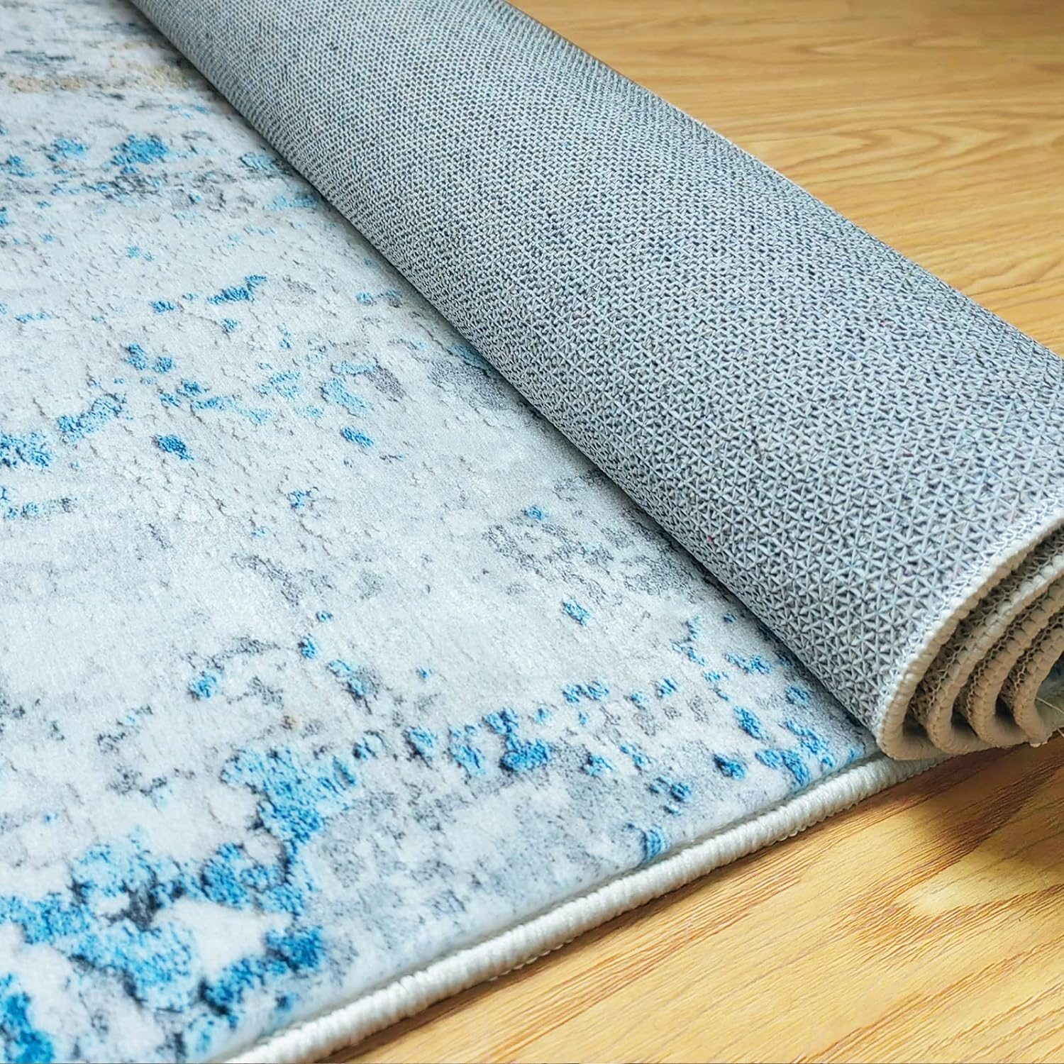 Hallway Runner Non-Slip Carpet Runner for Hallways, Kitchen & Living Room Washable Lightweight (Cream/Blue, 60 X 180 Cm) image number 5