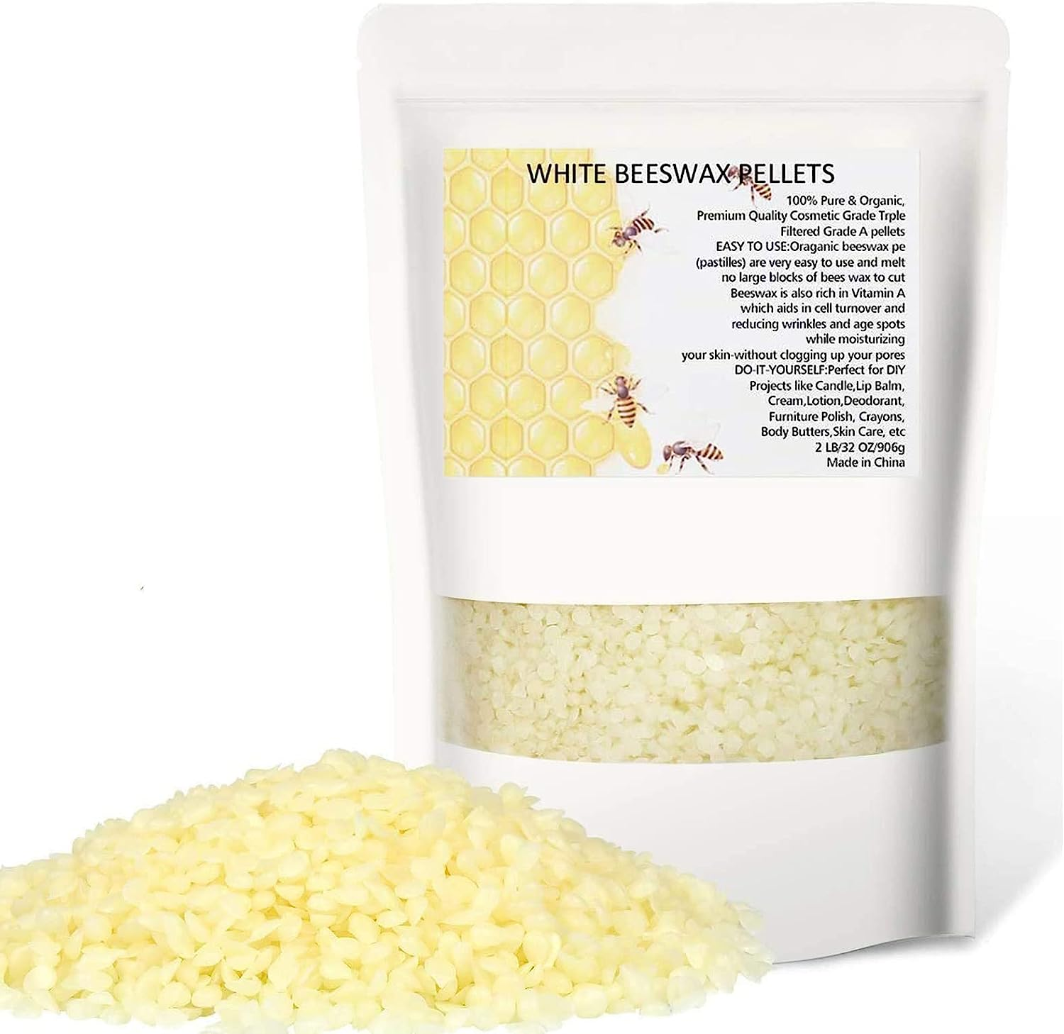 NUFECARG Beeswax Pellets 2LB(32 Oz), 100% Organic Bees Wax, Triple Filtered Beeswax for DIY Candle, Hair Care, Lotions, DIY Creams, Lip Balm and Soap Making Supplies image number 2