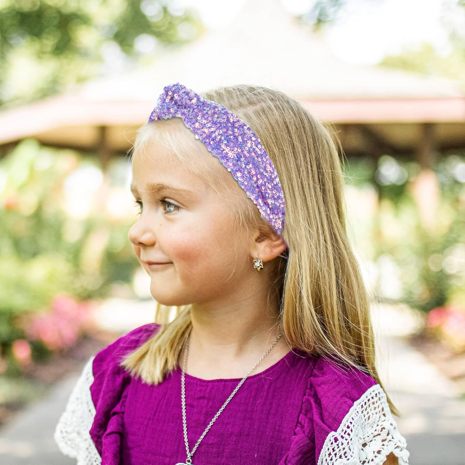 YARIEW Sequin Knotted Headband for Women - Sparkle Wide Knot Hair Bands Accessories - Cute Little Girl Princess Headband - Glitter Girls Hair Accessories (Purple) image number 5