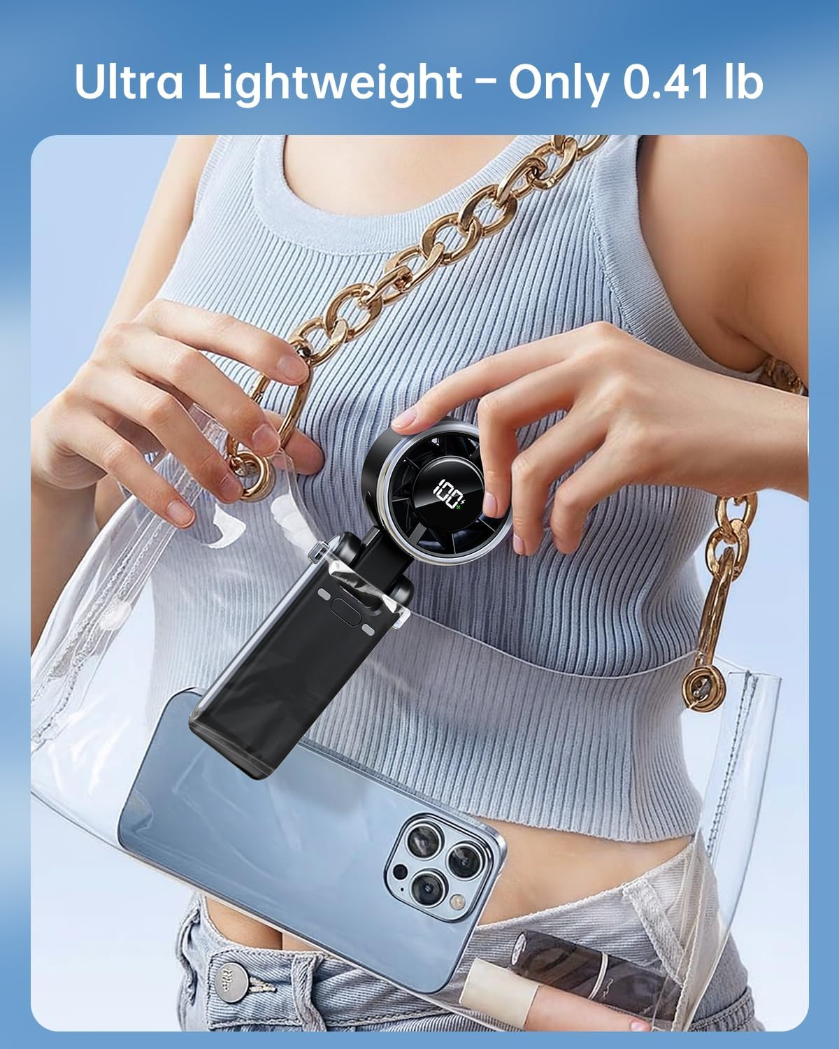 SWEETFULL Portable Handheld Turbo Fan, 13500PRM High Speed Personal Fan Rechargeable, 5 Gear Mini Powerful Fan Wearable, Travel Essentials, Gifts for Women Men, Vacation Beach, Black