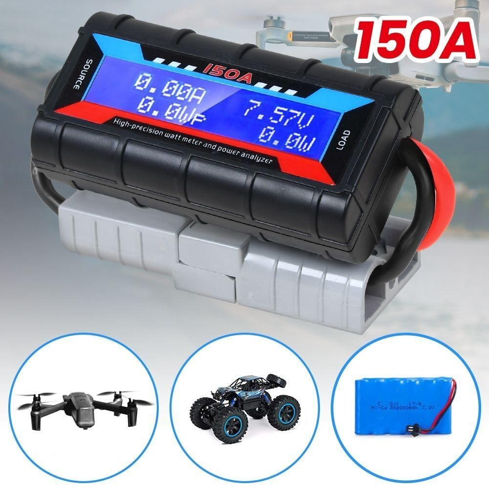 1 PCS 150A LCD Digital Amp Watt Meter Power Analyser Black Plastic Car Accessories Solar Caravan Meter for Anderson Plug Tool image number 5