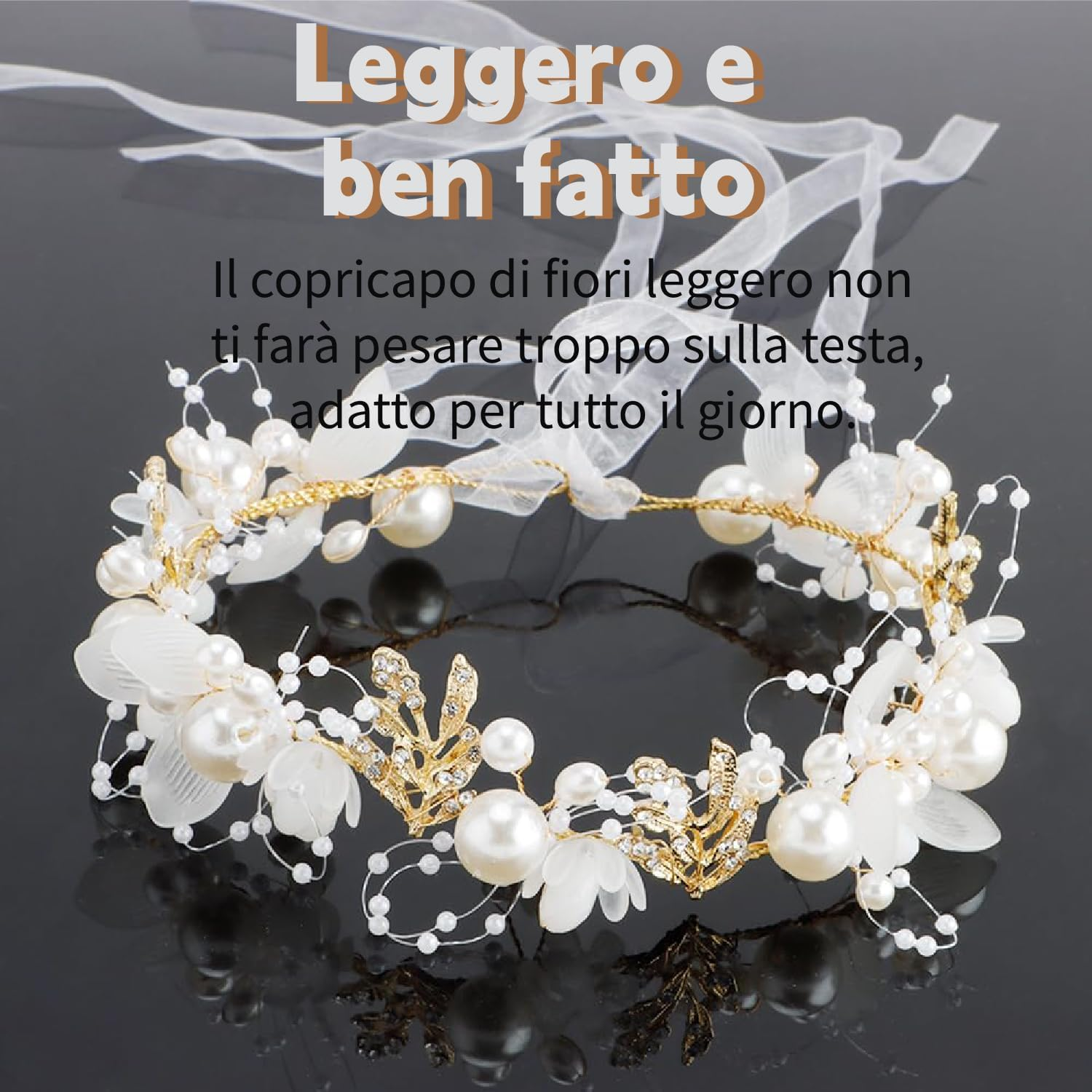 Esshogo 1 Piece Girls Hair Bridal Piece Vine Rhinestone Women Headband, Bridal Headpiece for Hair, Flower Wreath, Headband, Adjustable Elastic Band, Hair Band Pearl Crown Stra image number 6