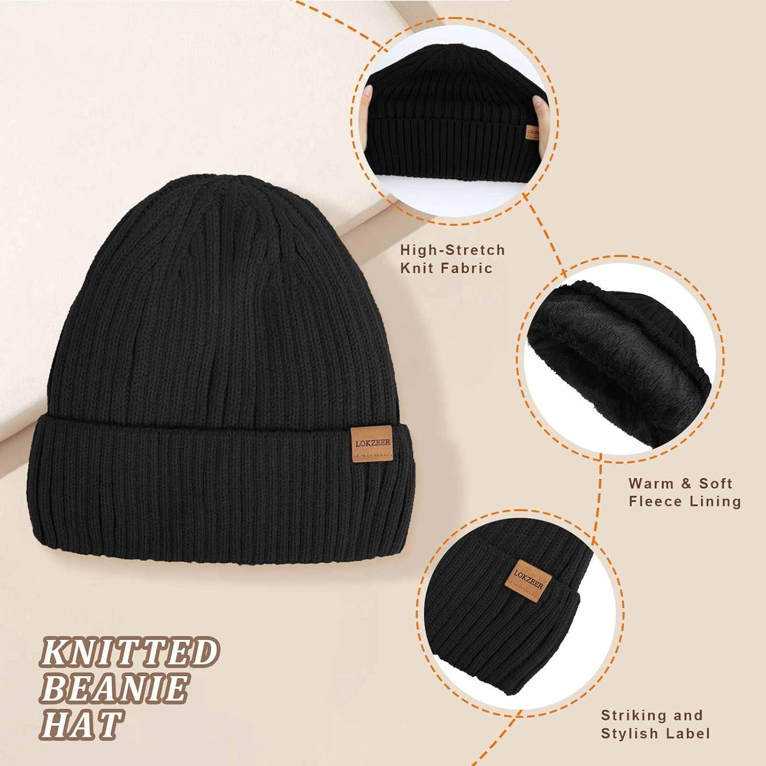 LOKZEER Winter Hat Scarf Gloves Set for Men Women - Warm Knit Beanie with Fleece Lining, Touchscreen Gloves with Non-Slip Silicone Palm, Thick Knitted Long Scarf, Warm Cold Weather (One Size) image number 2