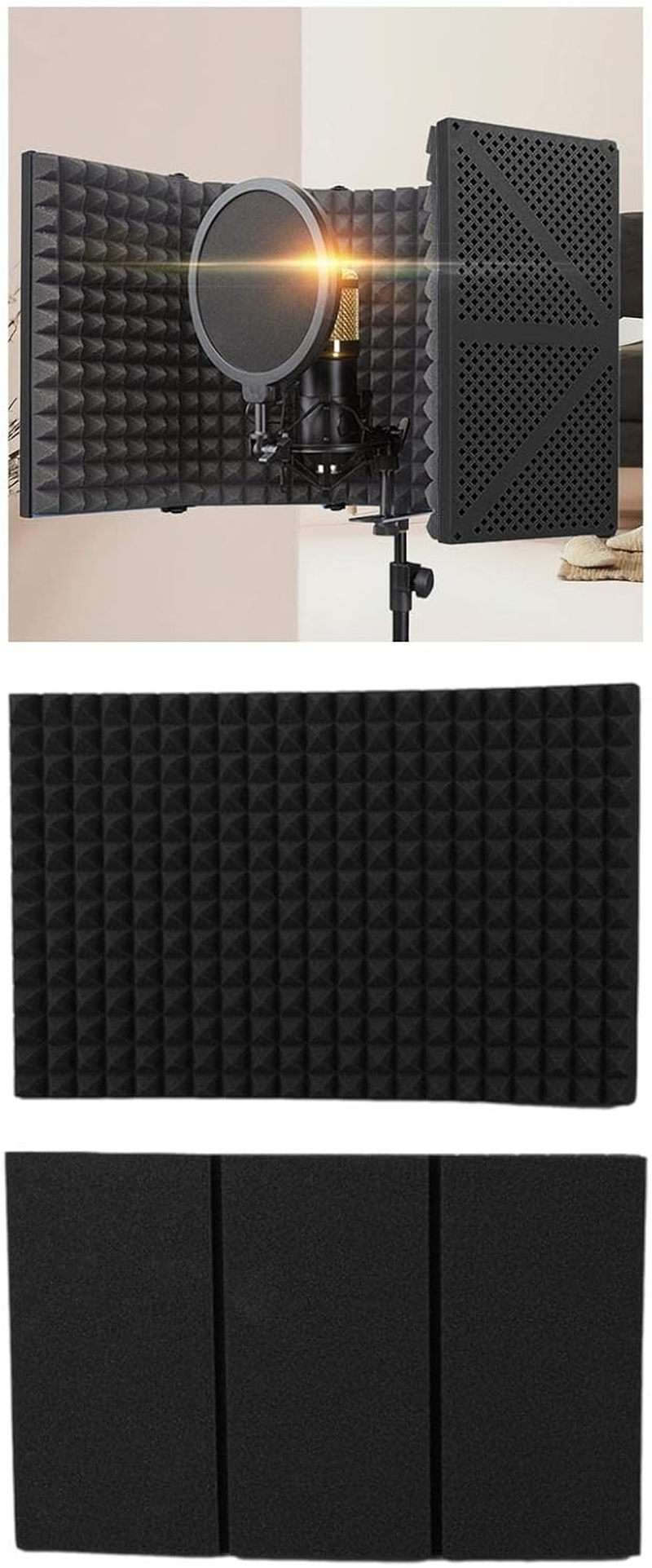 Microphone Isolation Shield Studio Recording Professional Easy to Install Recording Acoustic Microphone Shield, 3 Panels image number 4