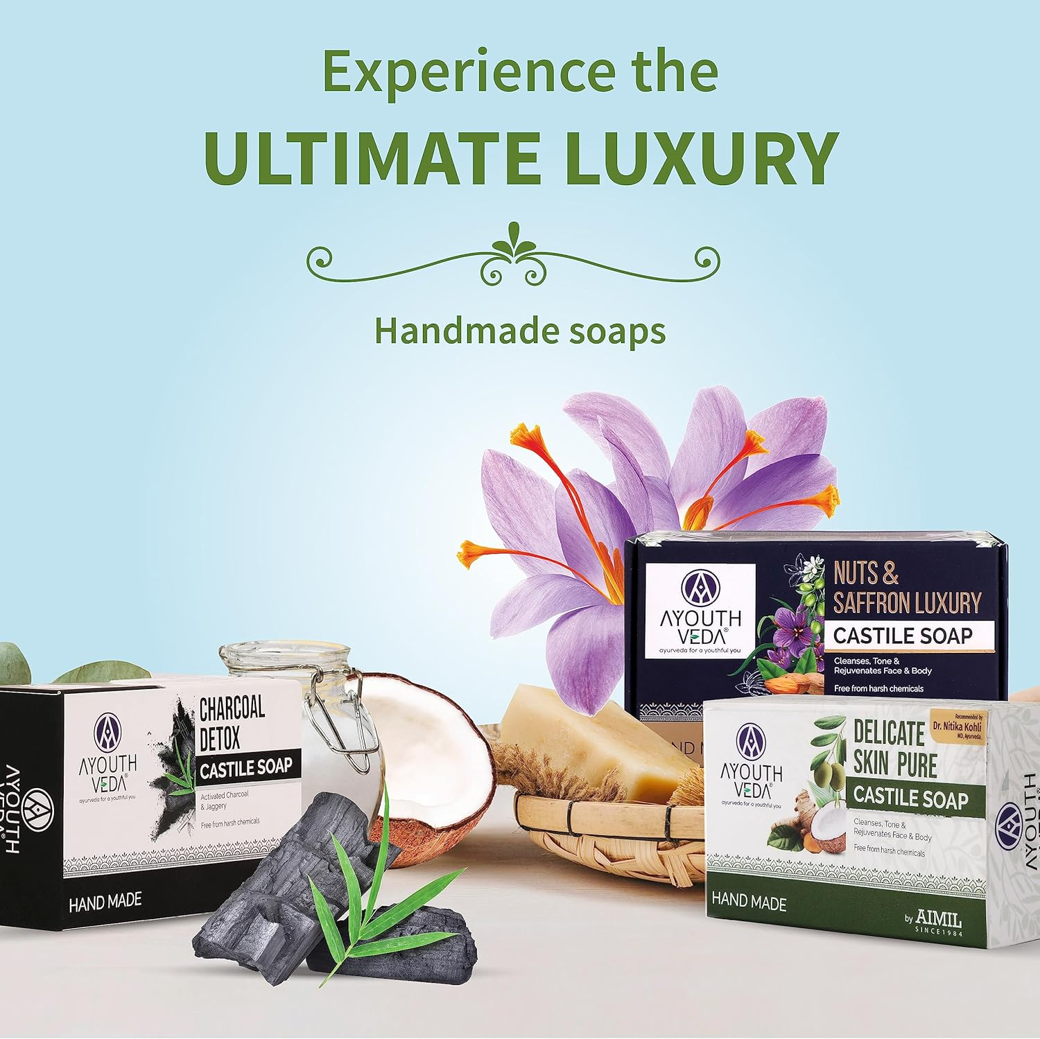 Ayouthveda Combo for Dirt Free Clear Skin, Dark Spots, Refreshes Complexion - Deep Clean Foaming Face Wash | Delicate Skin Pure Handmade Castile Soap with Neem & Tulsi