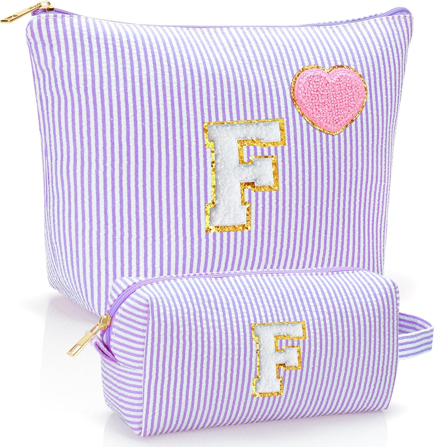 YILANCOL Initial Makeup Bag Personalized Preppy Cosmetic Bag Trendy Toiletry Travel Bag for Teen Girls Kids Women Letter Makeup Pouch Purse Holiday Gifts Birthday Christmas Gifts 2Pack, Pink