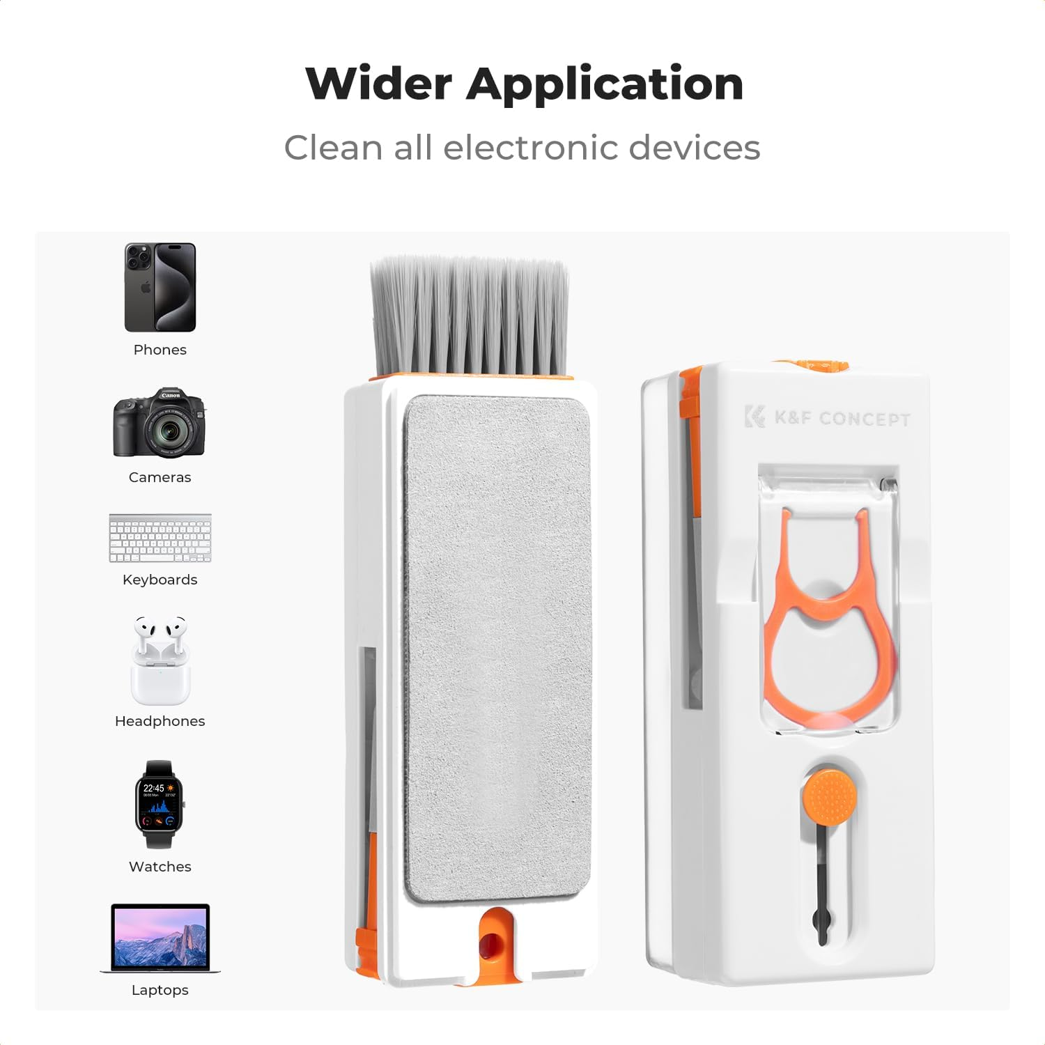 K&F Concept Newly Upgraded 11-In-1 Keyboard Cleaning Kit with Extra 60Ml Cleaner - Multifunction Electronic Device Cleaner Set for Cell Phone Tablet PC Camera Keyboard Earbud image number 4