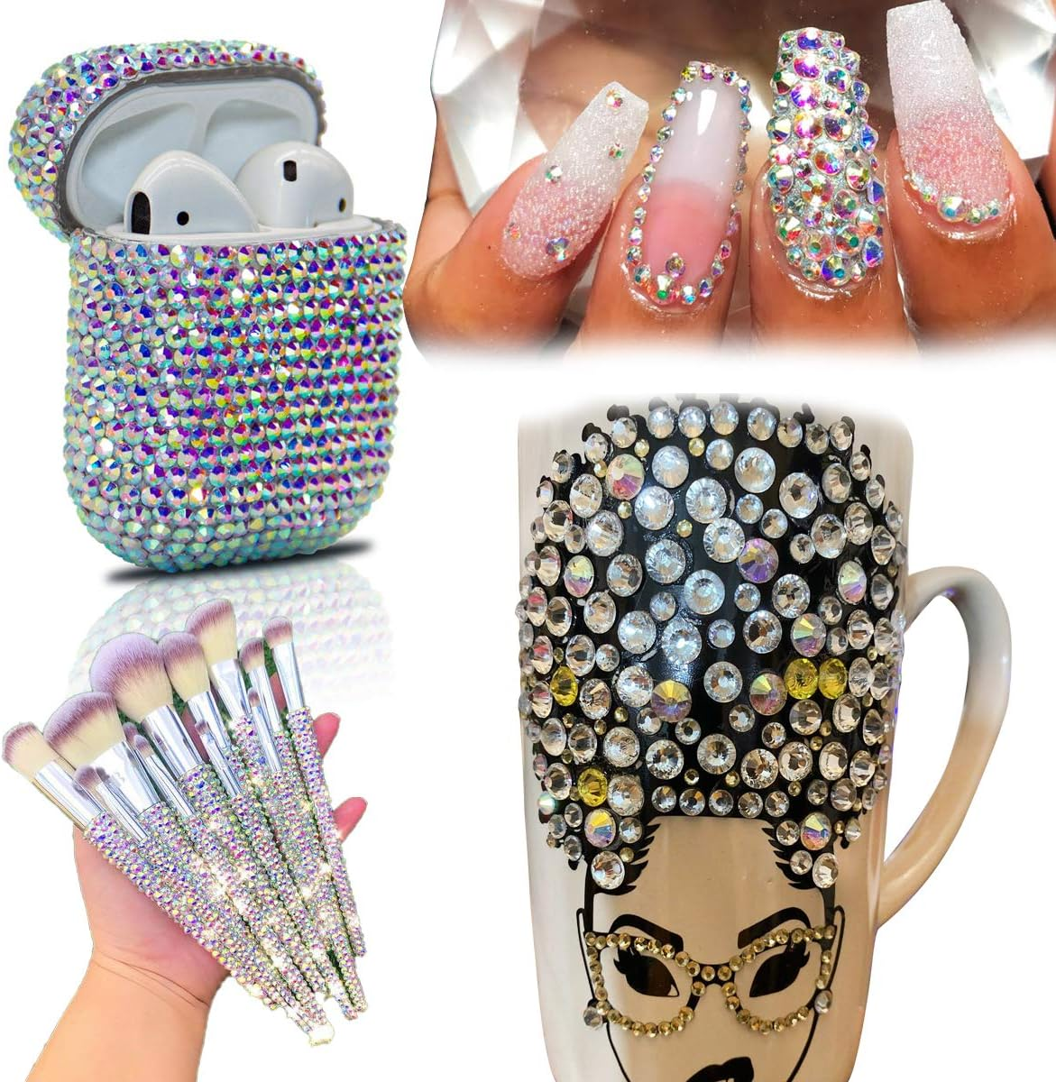 Rhinestones Non Hotfix Ss 20 Crystal AB 1440 Pcs,5Mm Flat Back Glass Diamond Cut Stone,Spark round Glitter Gems for DIY Craft,Shoes,Cup,Bling Project