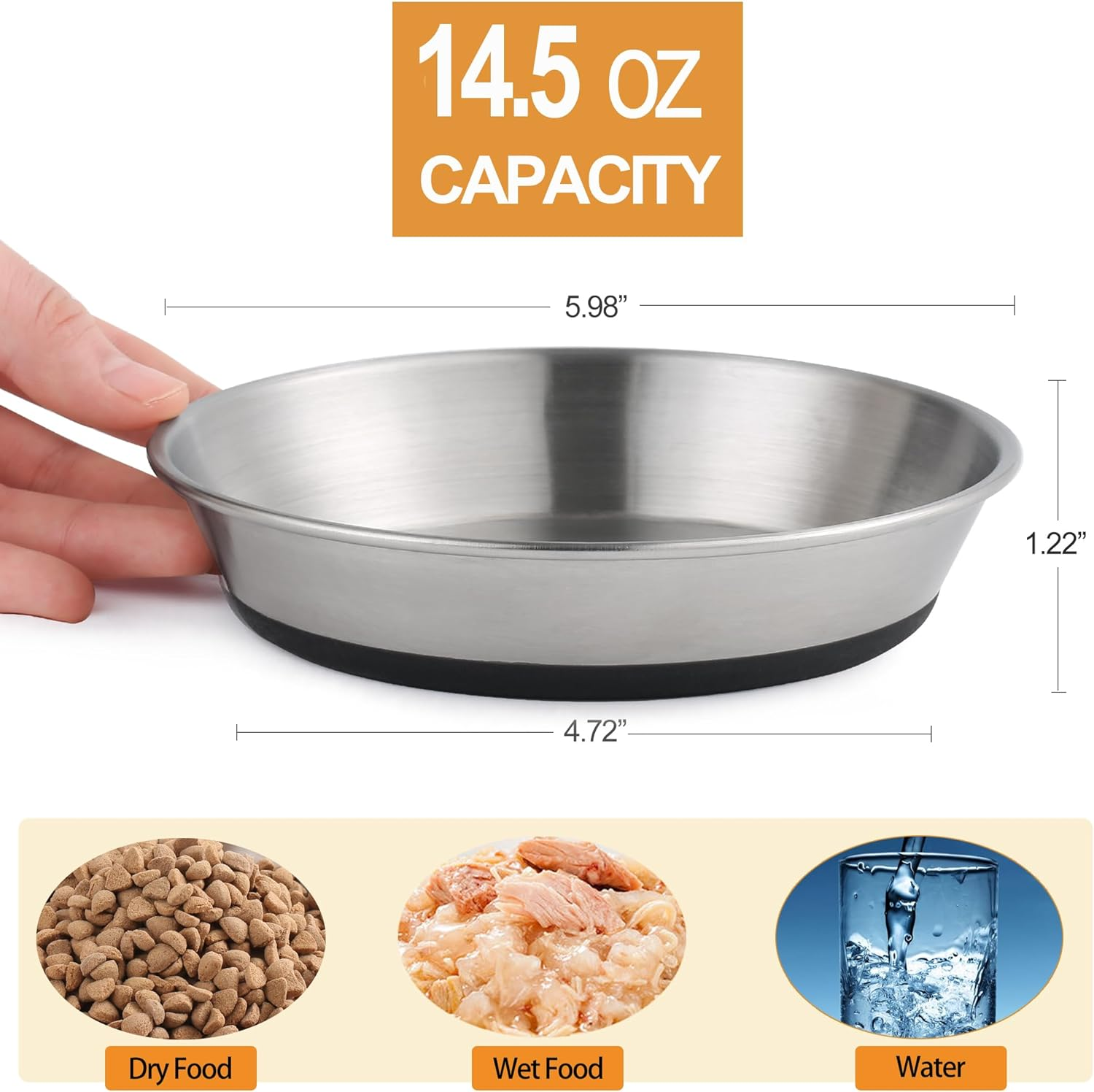 WROSWT Stainless Steel Cat Bowls,Whisker Friendly Shallow Cat Dishes for Food and Water,Non-Slip Silicone Bottom,Heavy Duty,Replacement Kitten Metal Plate for Elevated Stands,2 Pack image number 4