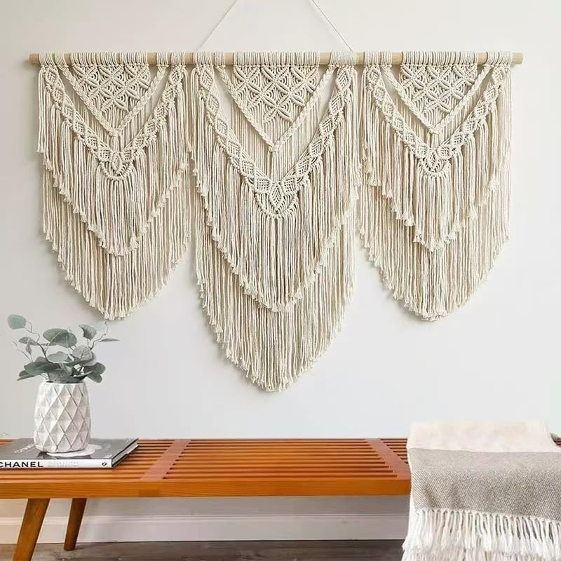 Large Handmade Boho Macrame Wall Hanging Tapestry - Chic Bohemian Woven Home Decor Art for Living Room, Bedroom, and Wedding Parties(Double Layer,43''*32'') image number 6