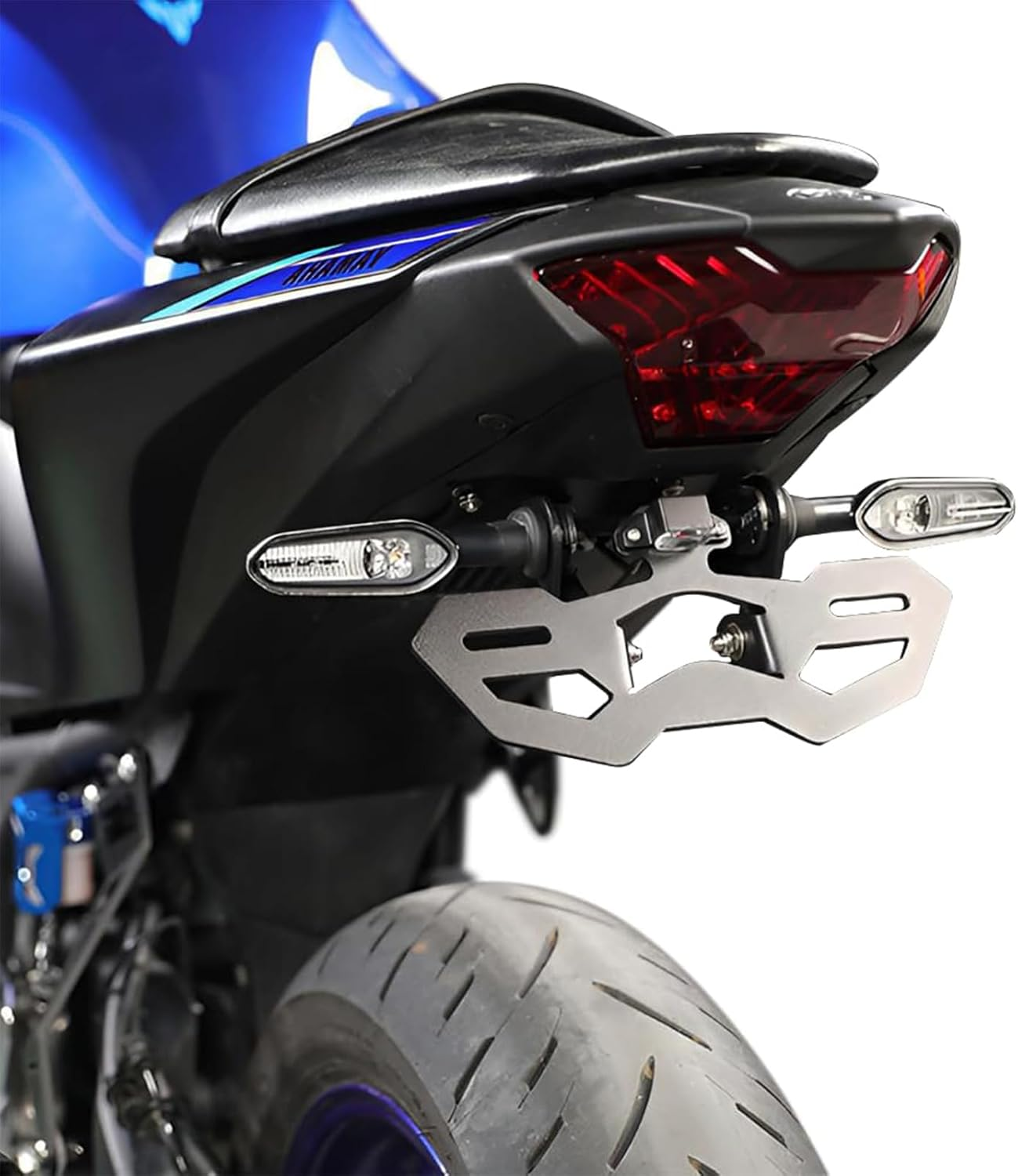 Motorcycle R25 R3 Fender Eliminator License Plate Holder/Tail Tidy Bracket for Yamaha YZF-R25 2014-2023 / YZF-R3 MT-25 MT-03 2015-2023, LED License Plate Lights and Turn Signal Mounting Holes (Black) image number 6