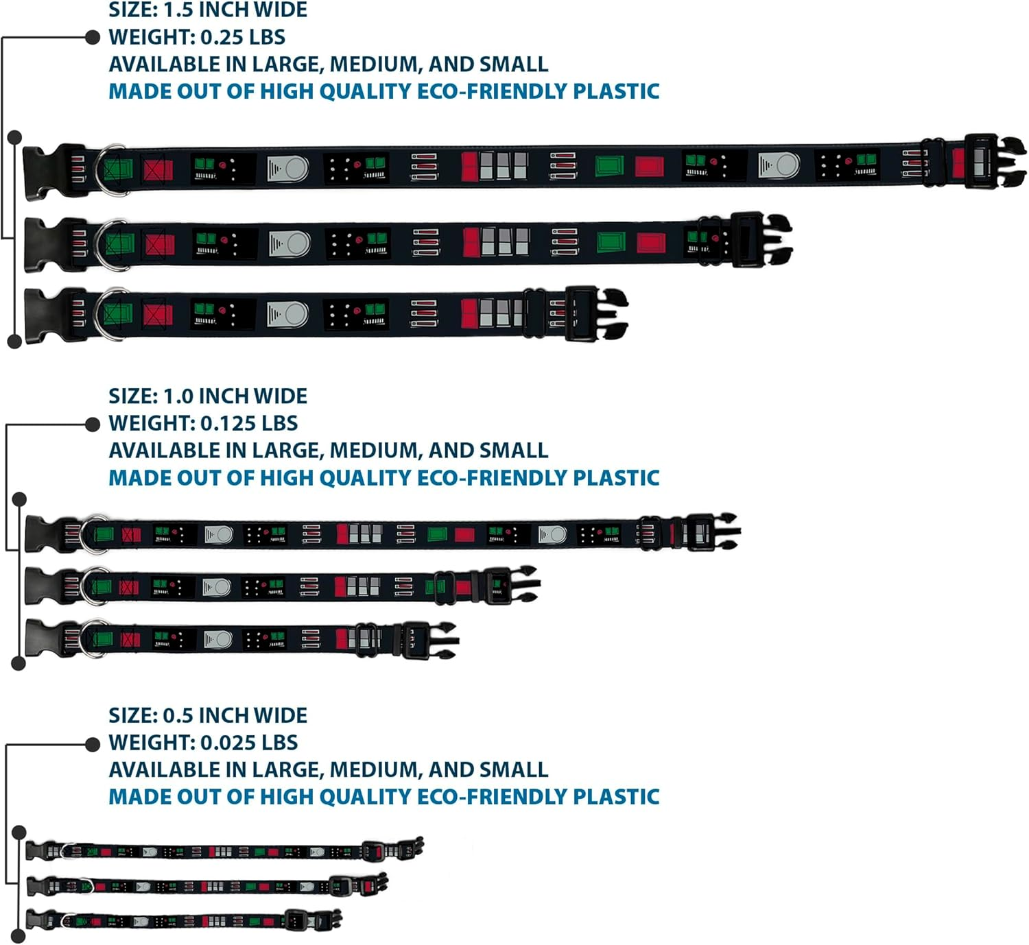 Dog Collar Plastic Clip Star Wars Darth Vader Utility Belt Bounding3 Black Grays Reds 15 to 26 Inches 1.0 Inch Wide image number 6