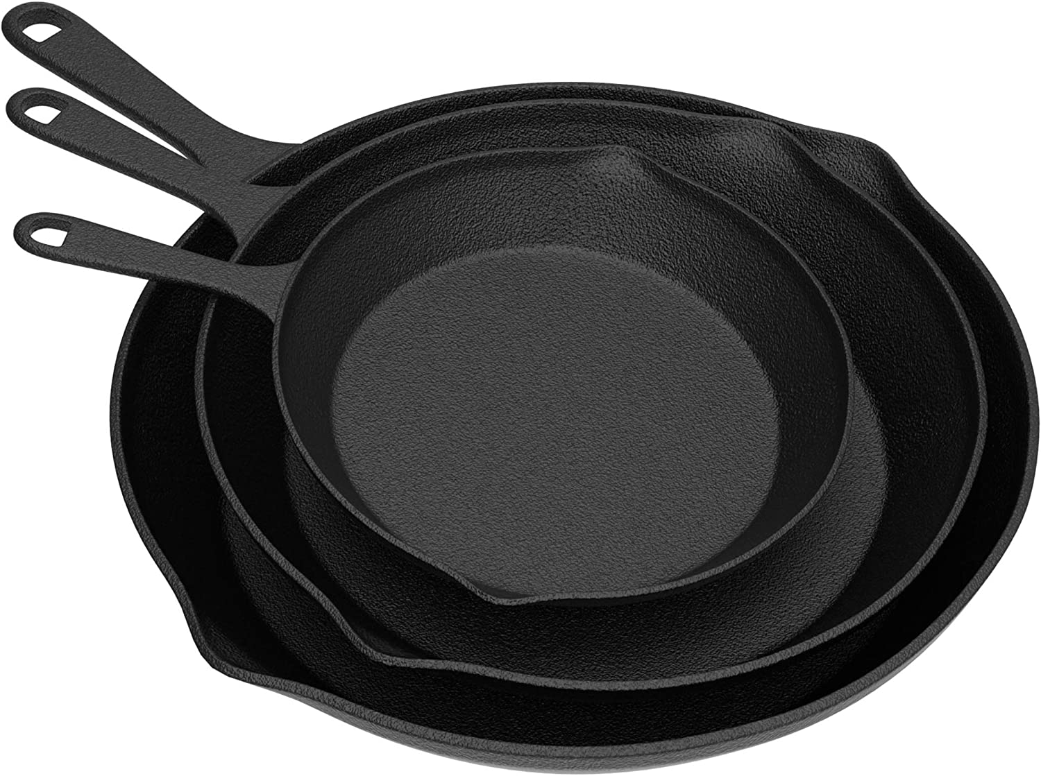 Frying Pans - Set of 3 Pre-Seasoned Cast Iron Skillets with 10-Inch, 8-Inch, and 6-Inch Sizes - Nonstick Camping Cookware by Home-Complete (Black) image number 4