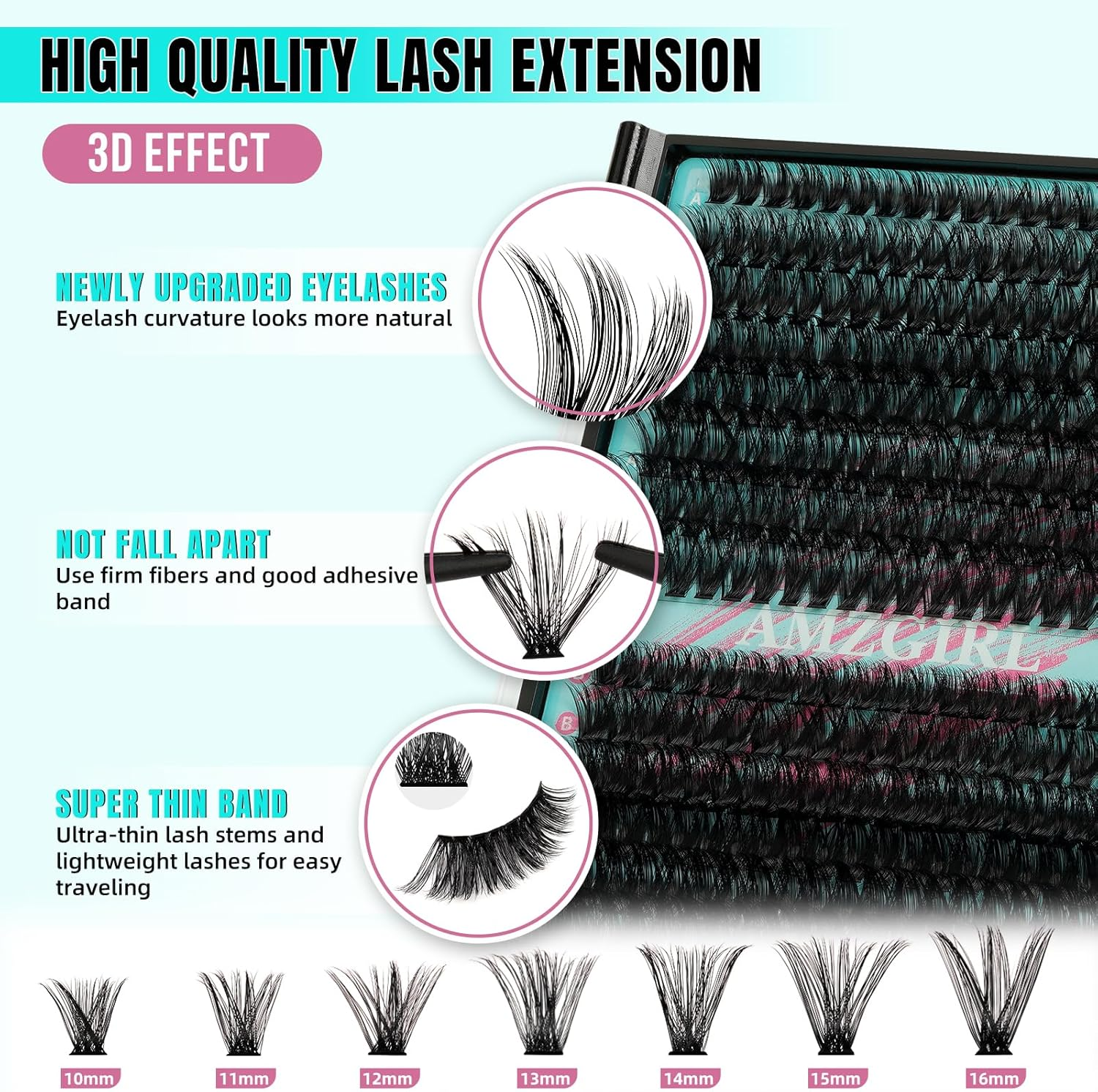 Lash Clusters 320Pcs 70D 90D Eyelashes Cluster D Curl Individual Wispy Lashes Cluster for DIY Cluster Eyelash Extensions at Home for Beginners (Mix10-16Mm) image number 3