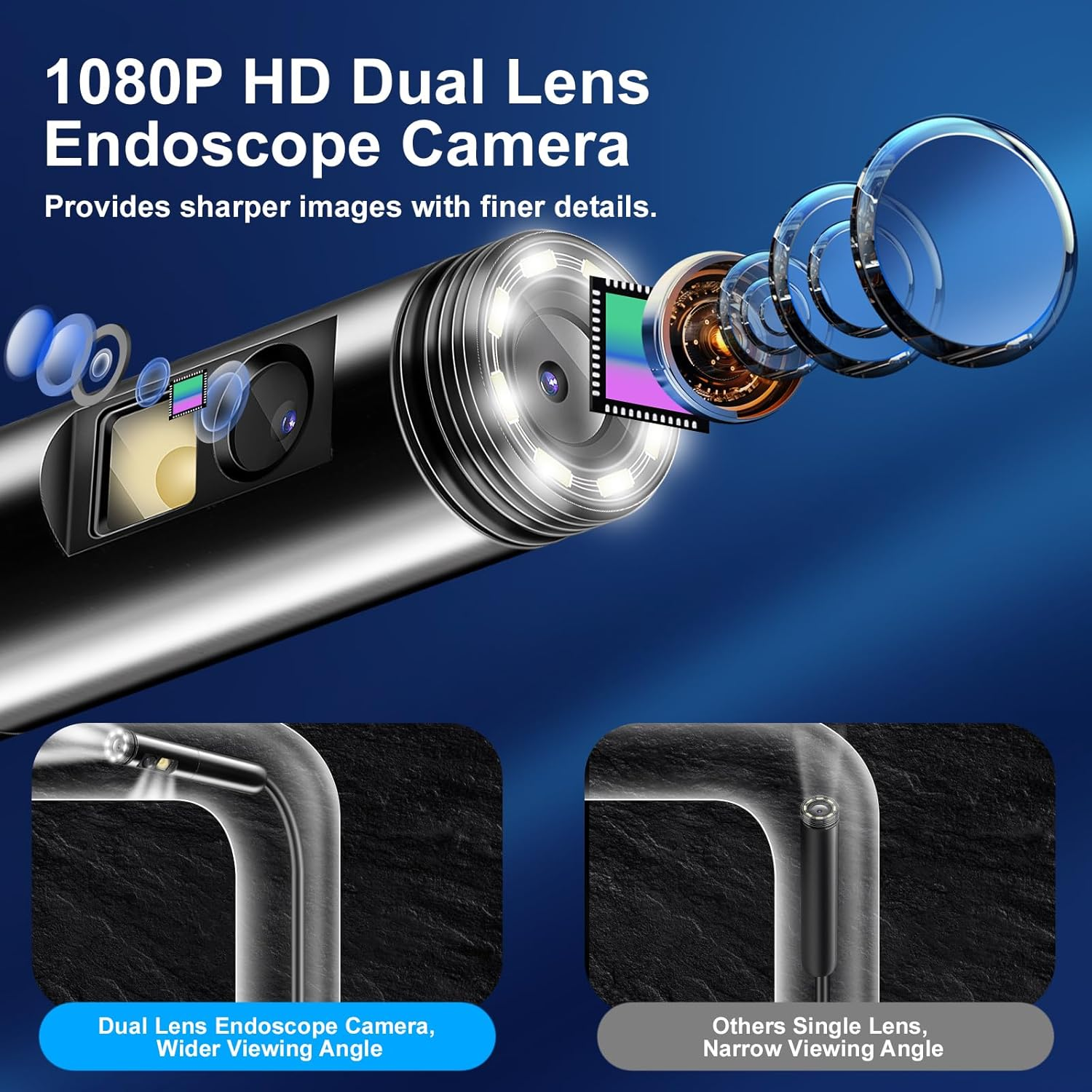 [Dual Lens] Endoscope Inspection Camera by AURTEC, Dual HD Lens, IP68 Waterproof, 11.5FT/3.5M Semi-Rigid Cable, Borescope Camera with LED Lights, Compatible with Android and Ios Devices image number 4