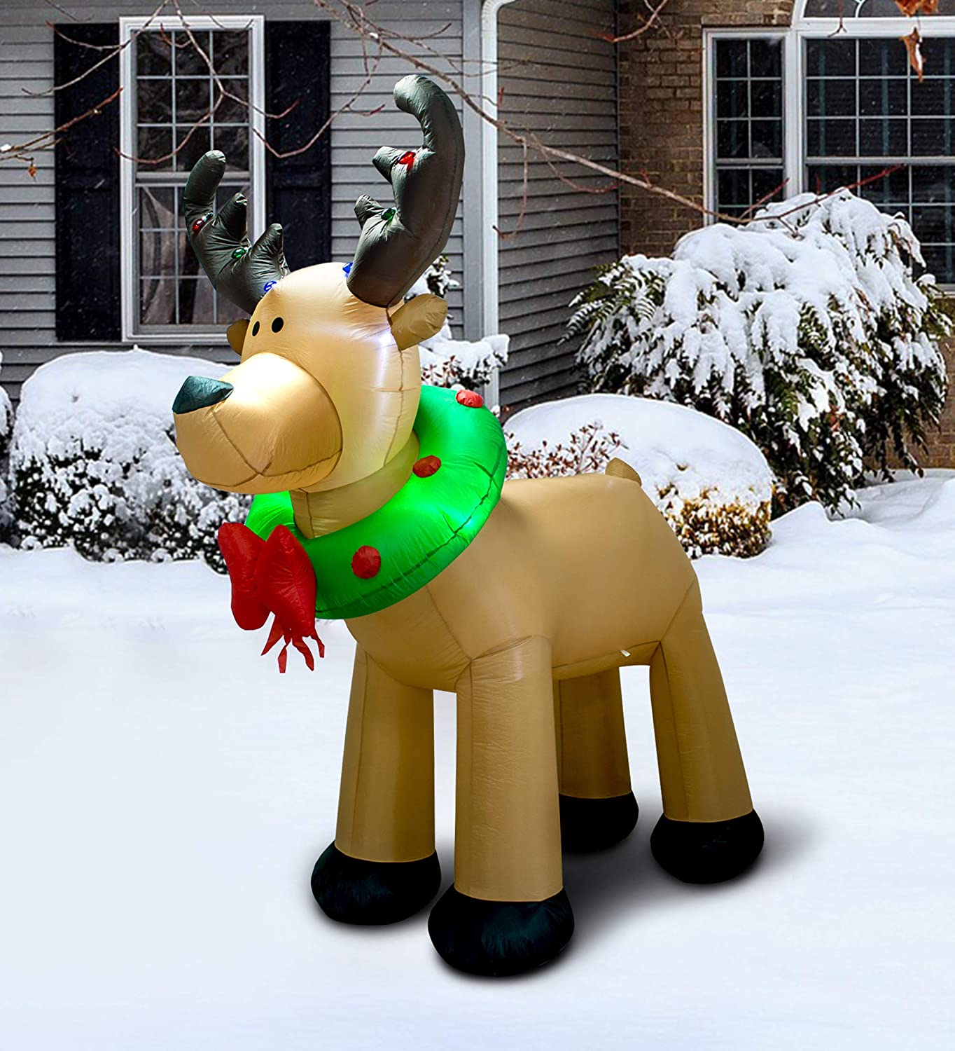 AJY 8 Feet Christmas Inflatable Reindeer Holiday Lighted Blow up Reindeer Yard Decoration Indoor Outdoor Yard Lawn Decoration