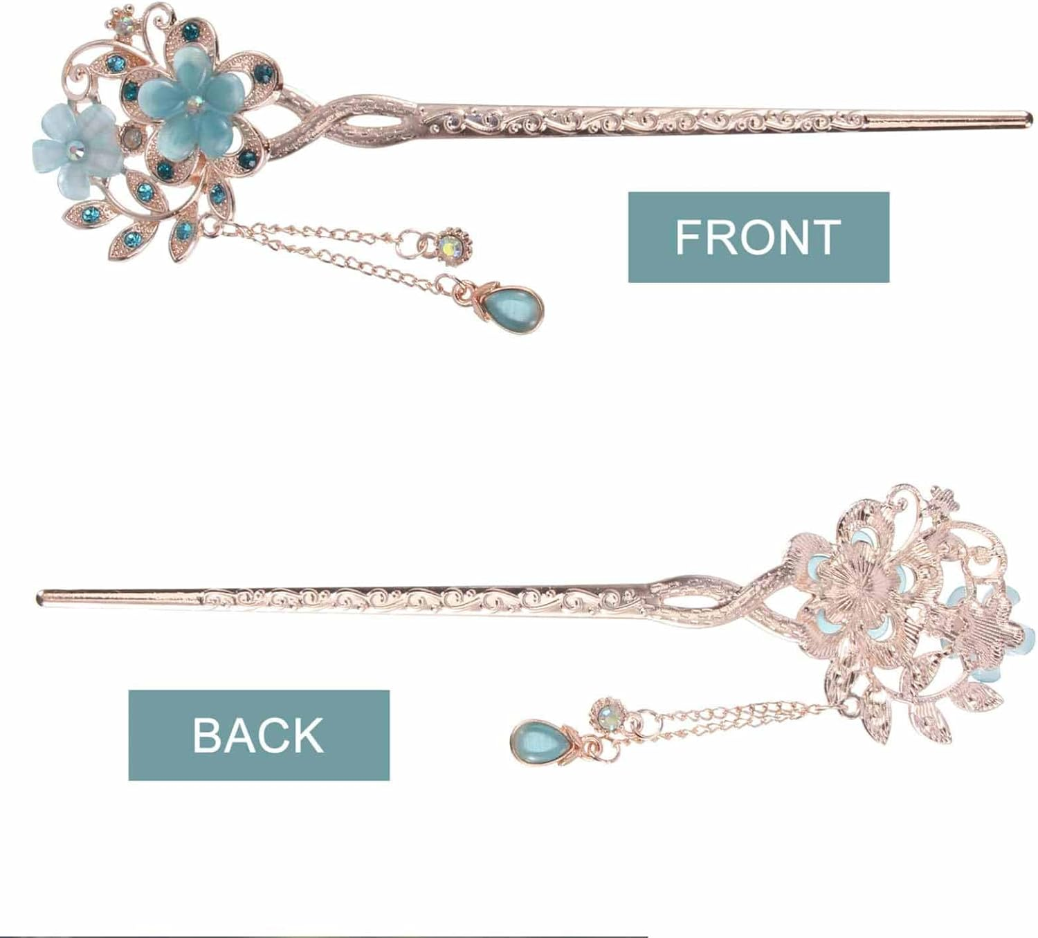 Vintage Hair Stick Opal Hair Sticks Hair Chinese Hair Pins Old Hair Clip (Blue) 1 Piece (Pack of 1) image number 5