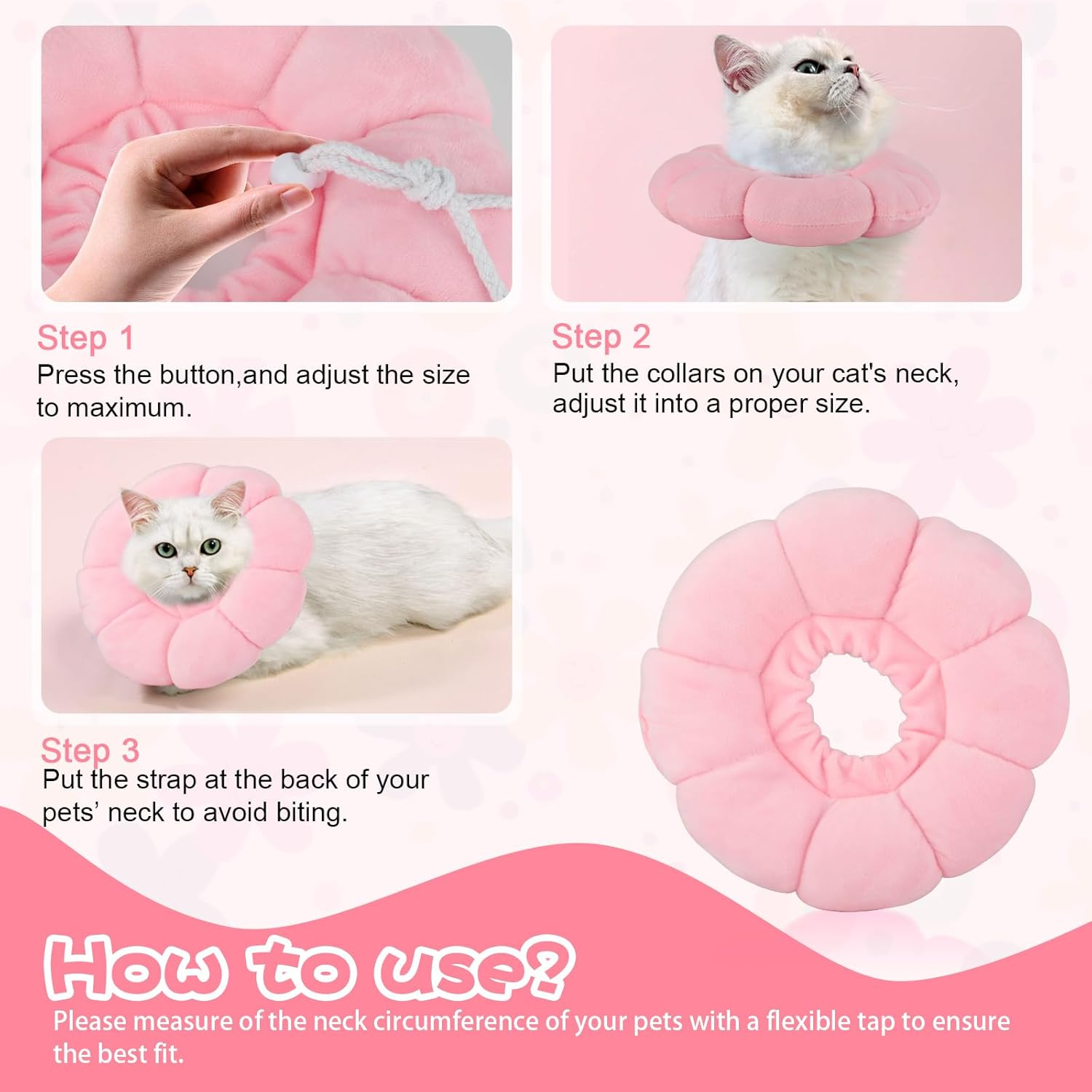 HYLYUN Cat Cone Collar Soft - Cute Pink Flower Cat Recovery Collar, Adjustable Cat E Collar, Surgery Recovery Elizabethan Collars for Kitten and Cats