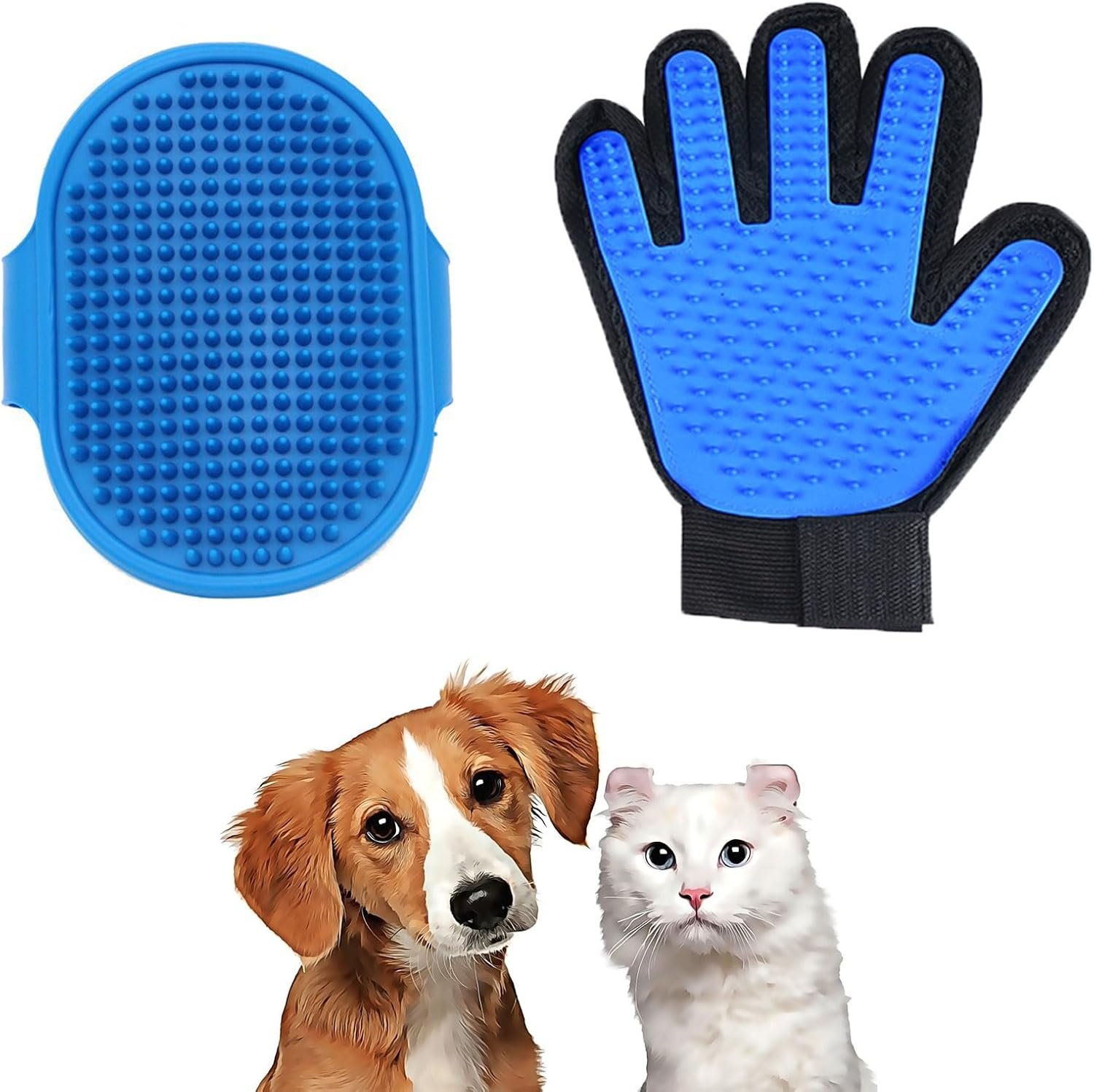 Dog Cat Bath Brush Comb, Pet Brush for Dogs and Cats, Dog Grooming Brush with Adjustable Ring Handle, Pet Brush Glove, Bath Massage Brushes, Blue image number 2