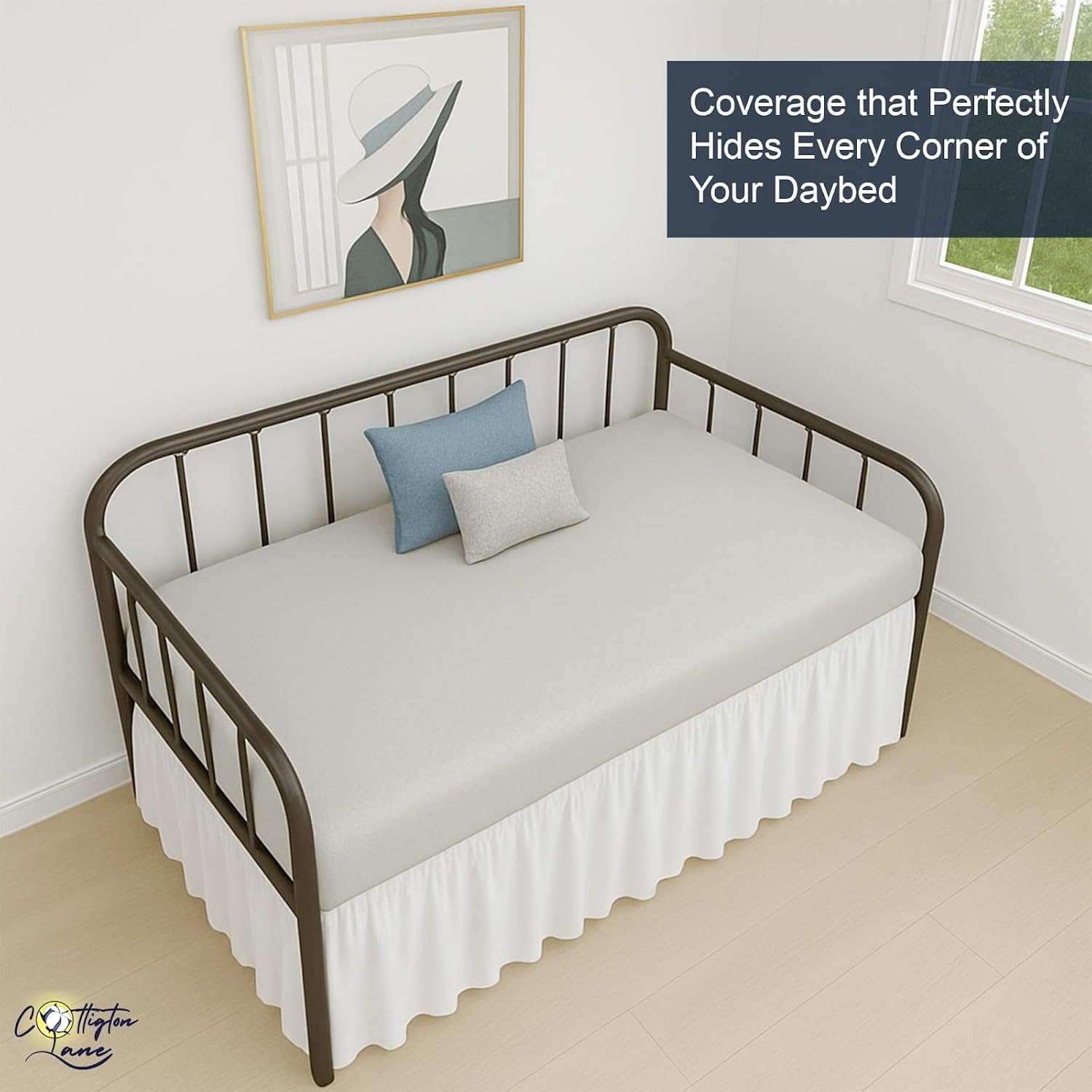 Cottington Lane Ruffled Daybed Skirt with Split Corner, Premium Hotel Quality Brushed Microfiber Twin Size Gather Dust Ruffle 18 Inch Drop Sofa Bedskirt, Easy Fit, Stay in Place, White image number 4