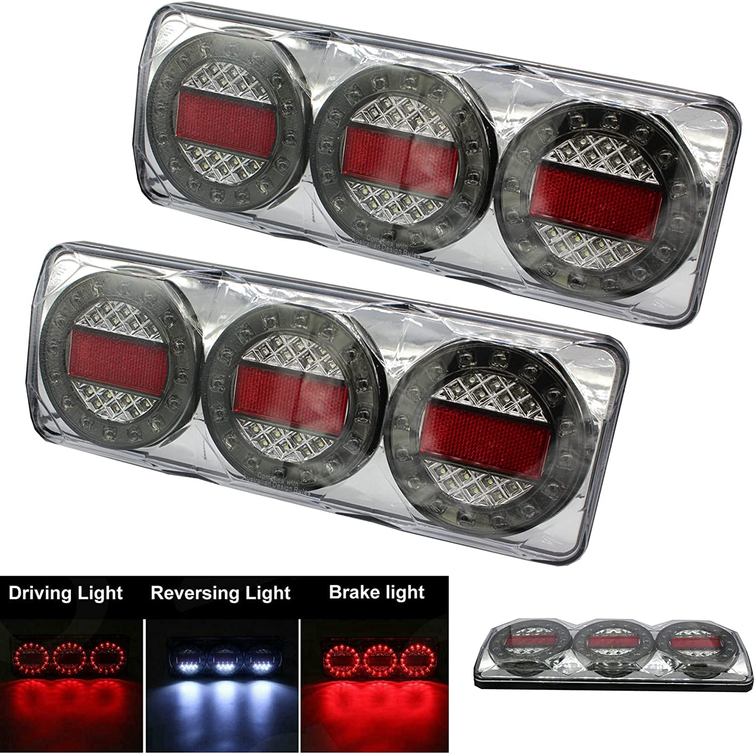 2Pcs 90 LED Trailer Lights 3 LED Combination | Turn Signal Running Brake Reverse LED Trailer Lights| Waterproof IP68 Taillight for Trailer Light Kit Truck RV Camper UTV UTE Vans image number 3