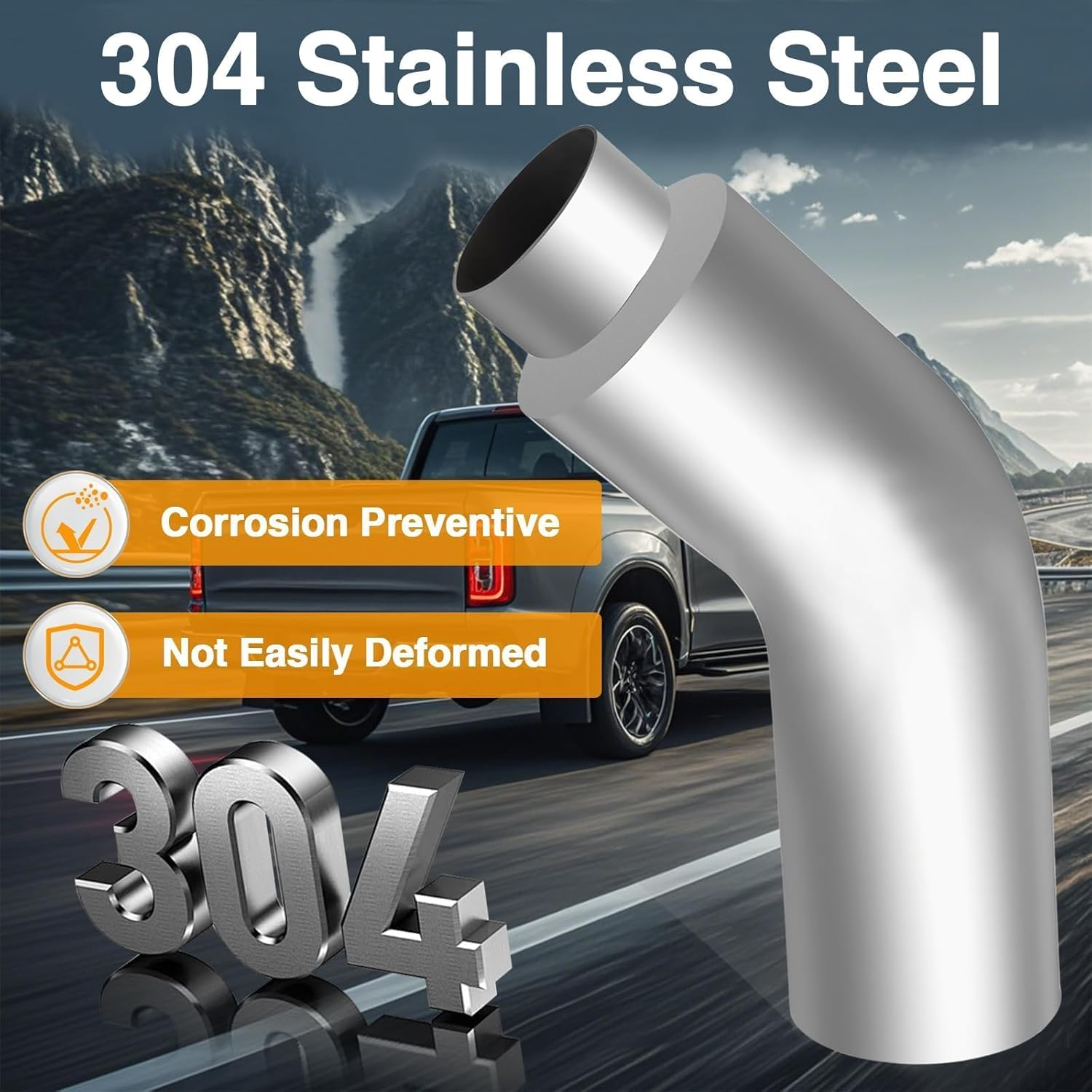 KPALAG 4 Inch Diesel Exhaust Elbow Tip 304 Stainless Steel Polished Exhaust Pipe Elbow 4&rdquo;Inlet to 6&rdquo; Outlet 23" Overall Long Side Exit Exhaust Tip Compatible with Pickup Truck image number 1