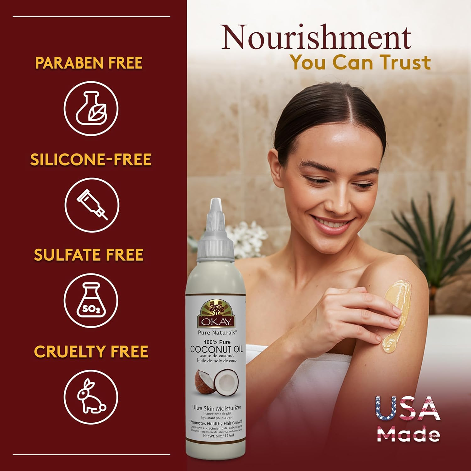 Okay 100% Oil for Hair and Skin, Coconut, 6 Ounce image number 1