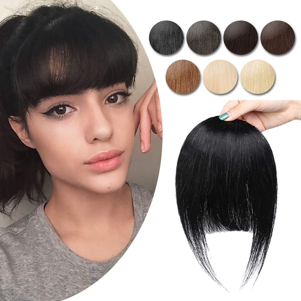 Clip in Bangs Real Human Hair Bangs Hair Clip on Bangs Extensions Thin Wispy Front Fringe Bangs Hairpieces Side Bangs with Temple Flat Bangs Hair Clip Top Hairpiece for Women 5G #06 Light Brown