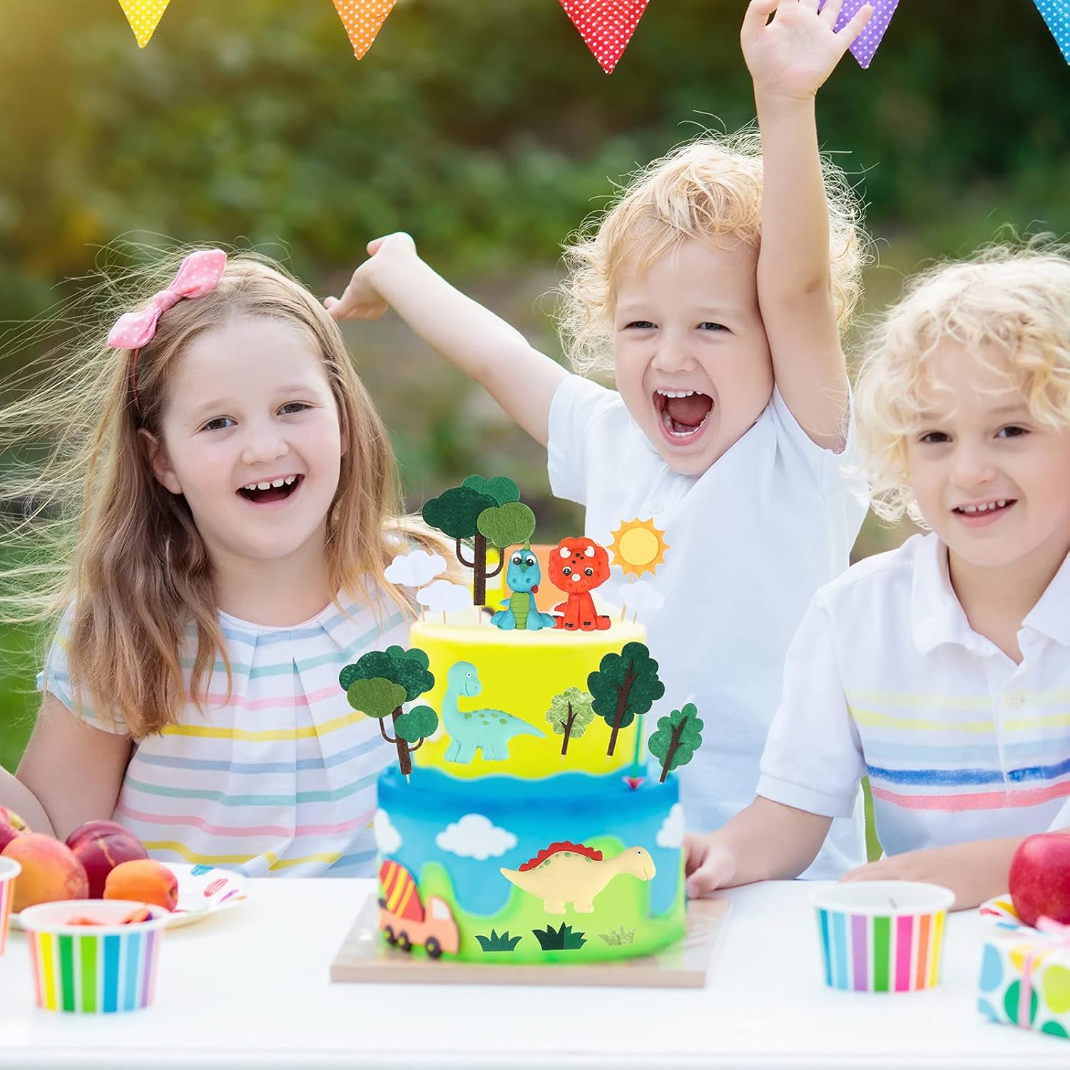 Dinosaur Cake Toppers Forest Series Dinosaur Decoration 16 Pieces Dino Jungle Safari Party Supplies Personalized DIY Cake Cupcake Inserts for Baby Shower Birthday Dinosaur Theme Party Favors image number 2