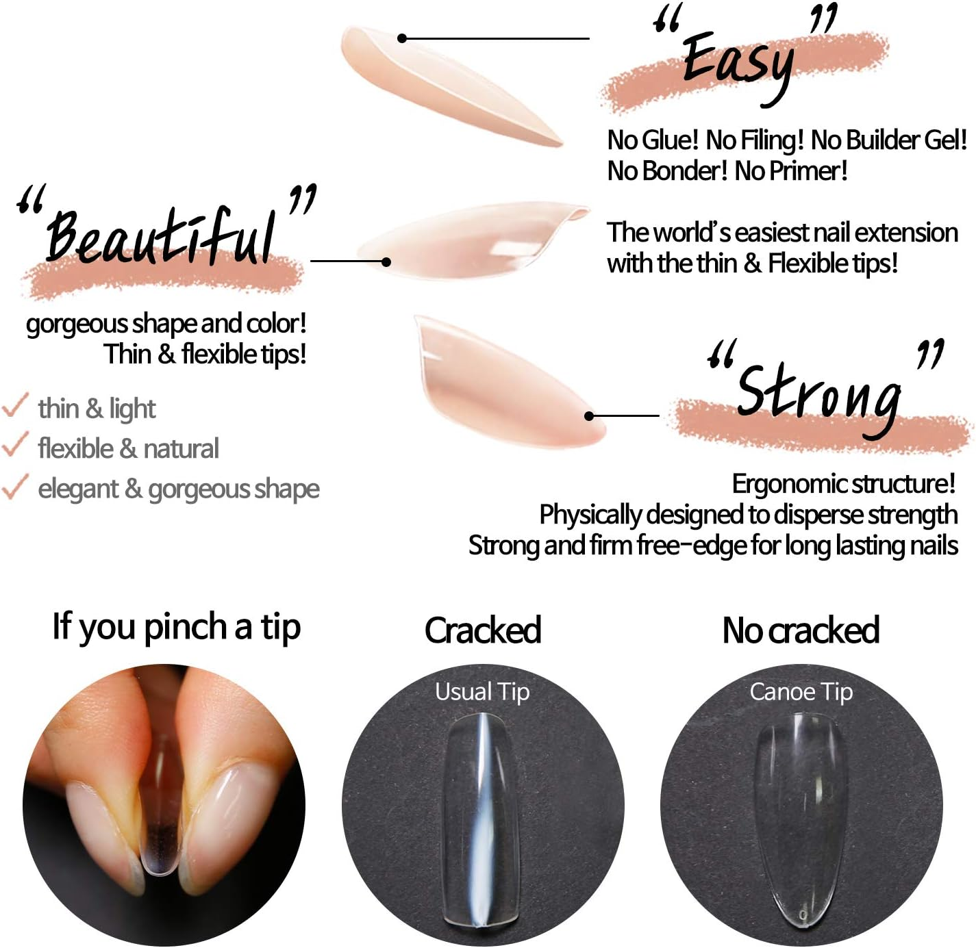 DIAMI Canoe Tips Clear 1Box (360Pcs, 12Sizes) - Long Oval Shaped Nail Tips | Clear Nail Tips for Acrylic Nails | Fake & Full Cover Nail Tips | Natural Almond C Curve Gel Nail Tips Clear & Long image number 3