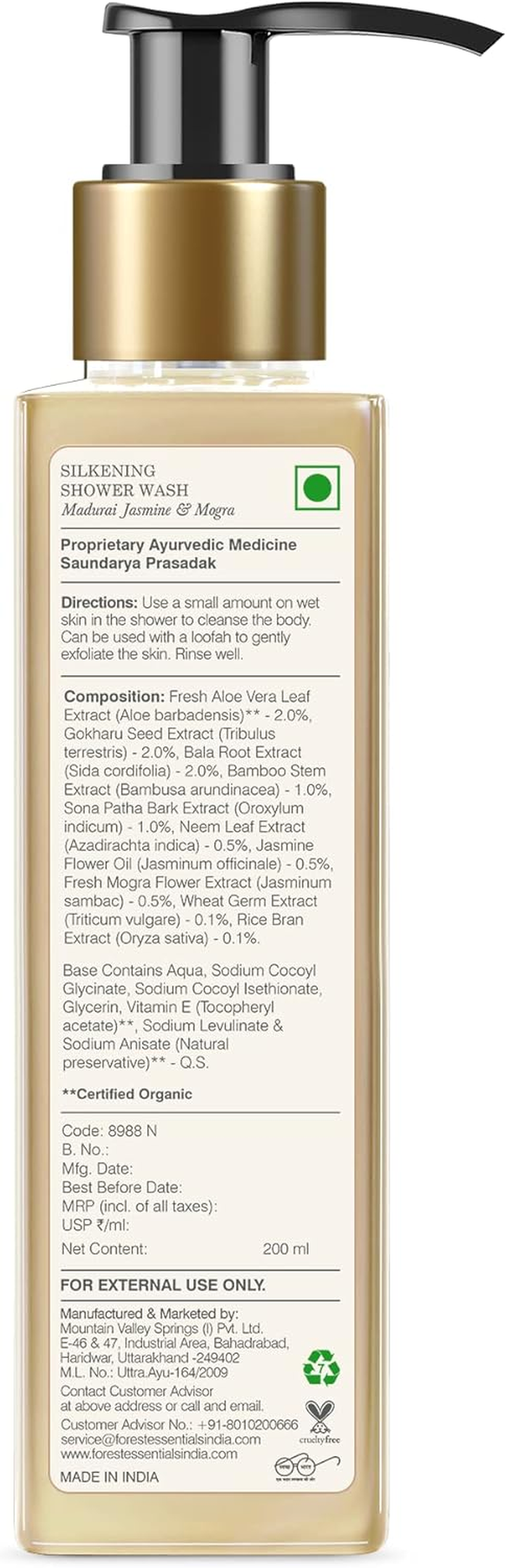 Forest Essentials Silkening Shower Wash - Madurai Jasmine & Mogra 200Ml image number 2