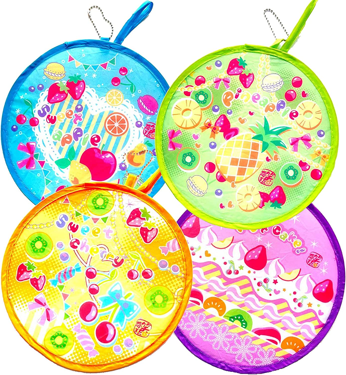 MXY Foldable Fan Japanese Style Summer Handheld round Folding Fan Beautiful Pattern Festival Decor Wedding Home Decoration 4 Units Different Patterns