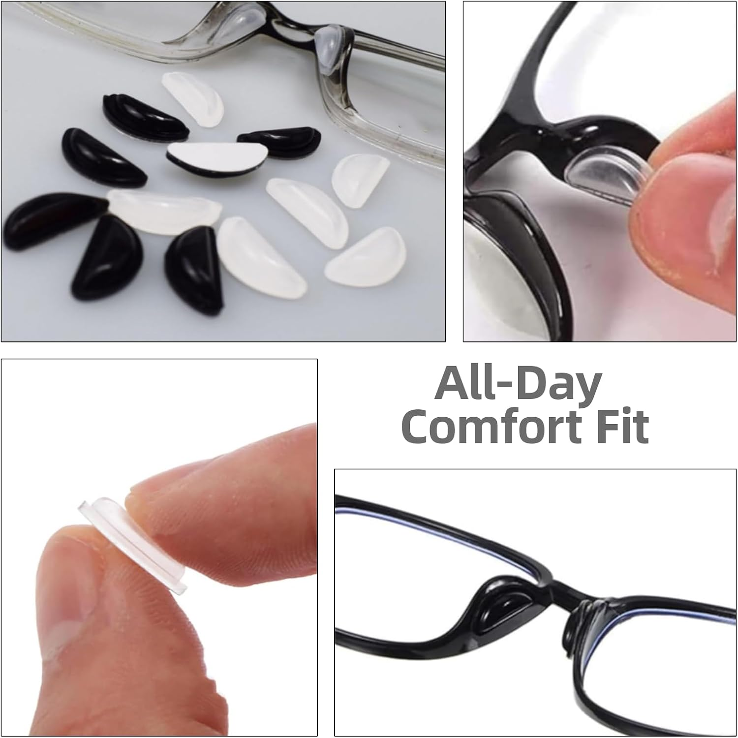 Suytvenxau 10 Transparent Pairs Eyeglass Nose Pads, Glass Nose Pad, Glasses Pad, Adhesive Anti-Slip Soft Silicone Cushion for Sunglasses, Eyeglasses, Comfort Fit, Lightweight Design - Black image number 2