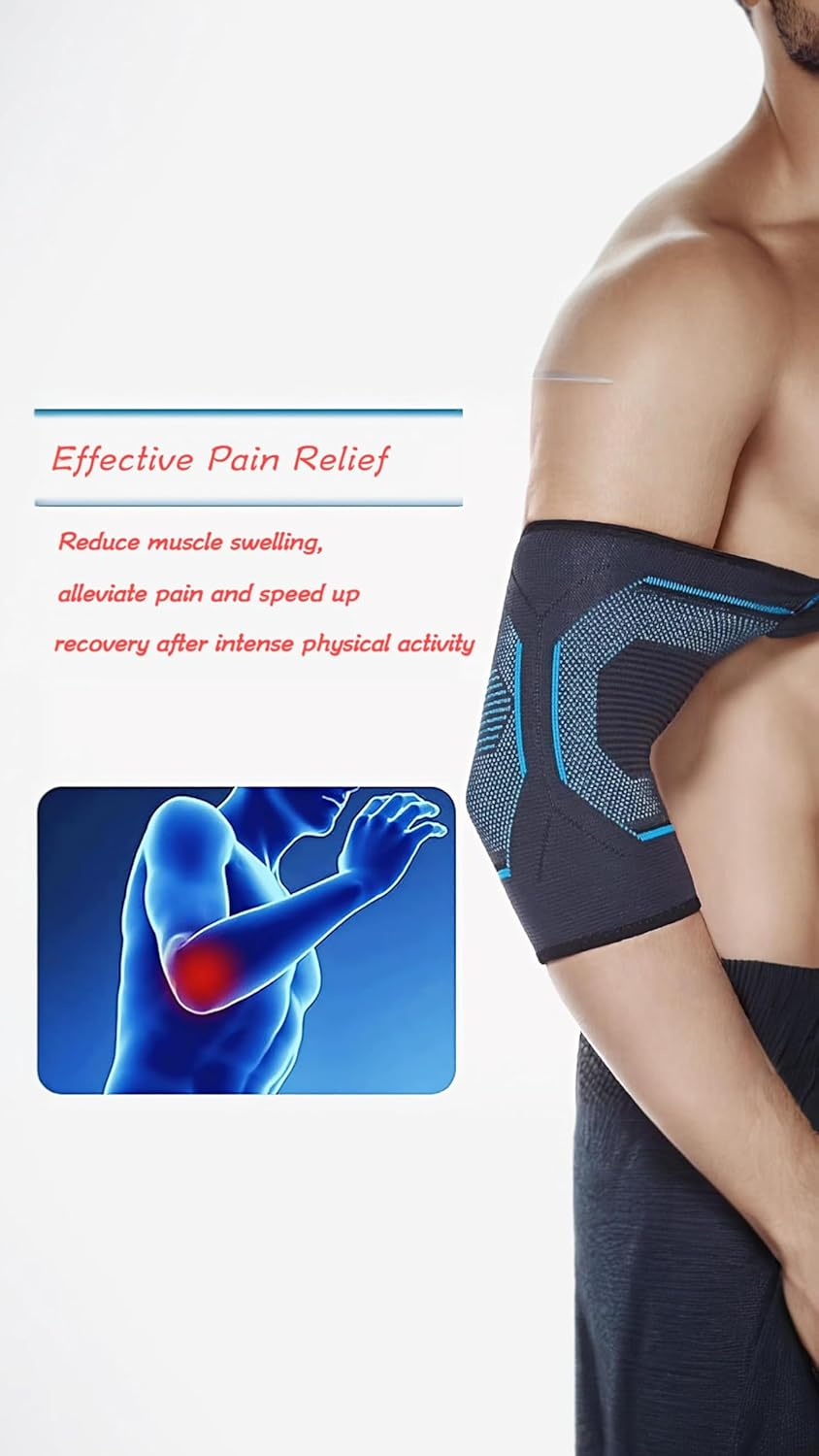 Honwor 2-Pack Elbow Brace Compression Sleeves for Men and Women - Tendonitis, Tennis Elbow, Weightlifting, Sports, Arthritis Support (Blue Black, Medium) image number 1