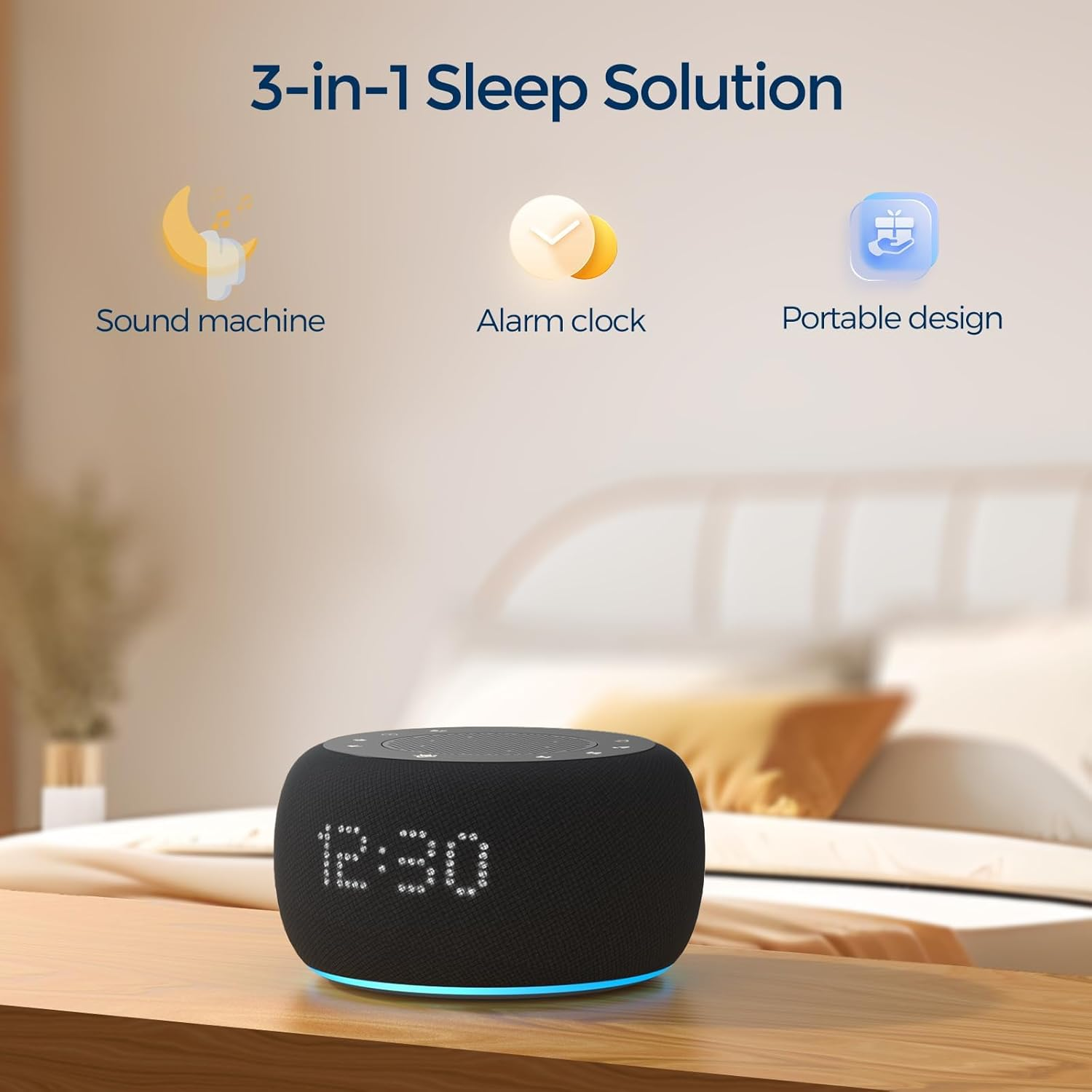 Updated White Noise Machine with Bluetooth, 25 Soothing Sounds & 8 Wake-Up Tones, Rechargeable Sound Machine for Adults and Babies, Night Light, Timer, Memory Function - Ideal for Travel and Home Use image number 1