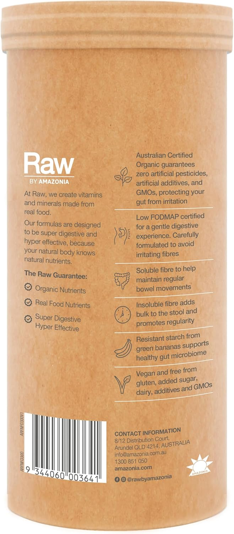 Raw Real Food Nutrients Organic Fibre &ndash; Gut Health & Regularity Support | Low FODMAP Prebiotic from Green Banana | Plant-Based, Vegan, Certified Organic, Irritation-Free, Orange &ndash; 300G image number 1