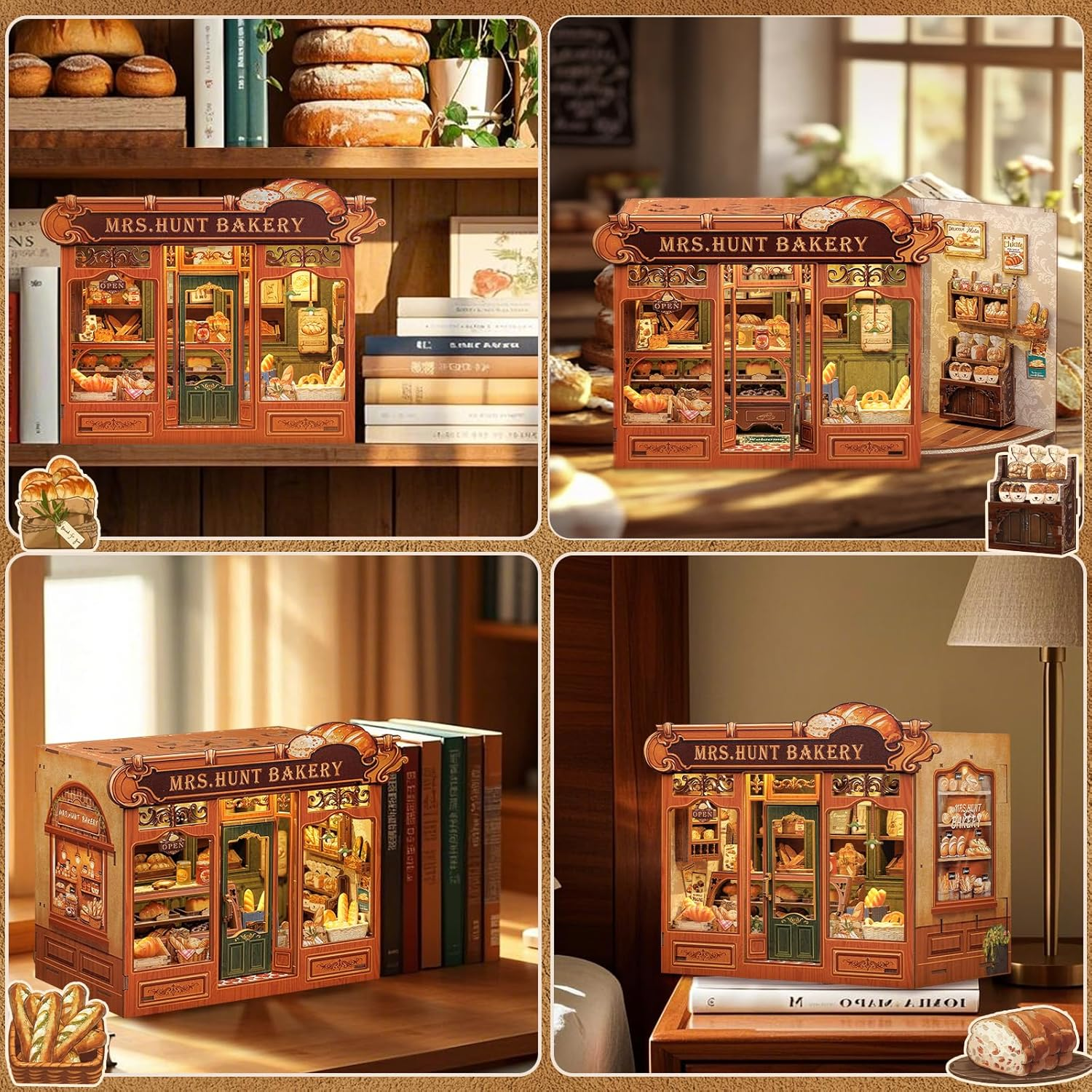 CUTEBEE Book Nook Kit - DIY Miniature House Dollhouse Kit for Adults and Teens, Booknook Tiny House Bookshelf Decor with LED Light, Gifts for Family and Friends (Mrs.Hunt Bakery) image number 1