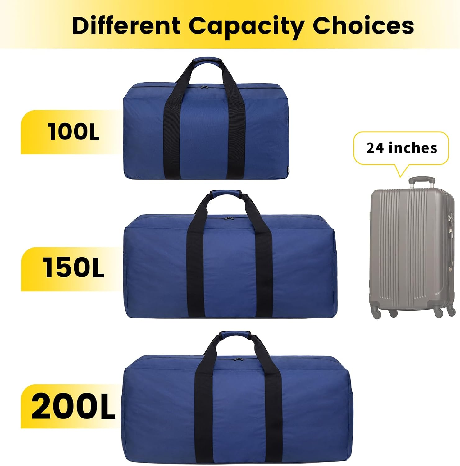 Vorspack Extra Large Duffle Bag for Travel - 100L/150L/200L Duffel Bag for Men Gear Bag for Storage Camping Overnight, Blue, 100L image number 3